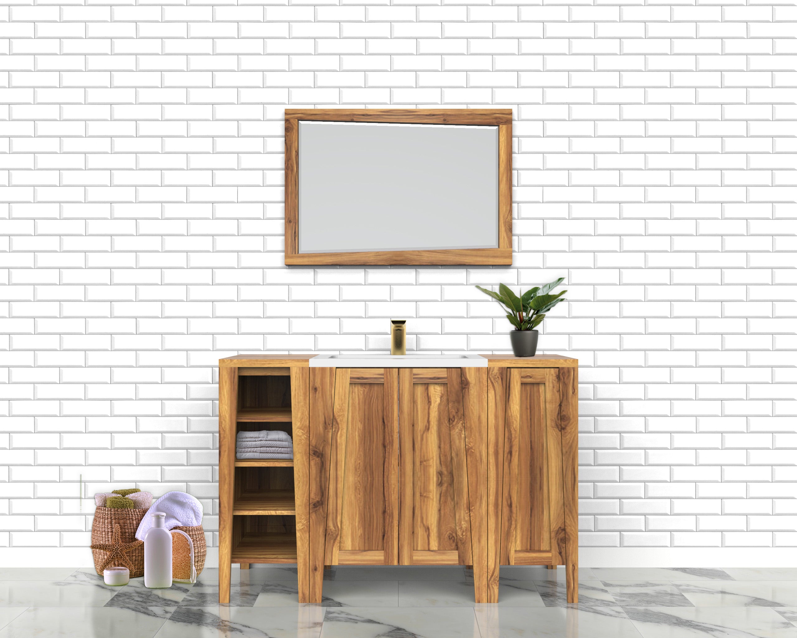 Significado® 24" Teak Wood Bathroom Vanity - Signifiacado® 12”L Modular Compact Side Vanity with Shelves - Signifiacado® 12”L Modular Compact Side Vanity with Door - Significado® 24" x 35" Teak Wood Wall Mirror