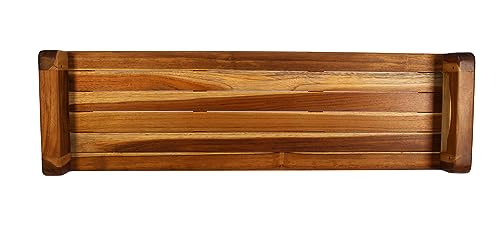 Eleganto® 34” Teak Bath Tray with LiftAide® in EarthyTeak® Finish - The EcoDecors Eleganto 23" x 15" Slatted Solid Teak Bath Floor Mat in EarthyTeak Finish