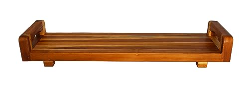 Eleganto® 34” Teak Bath Tray with LiftAide® in EarthyTeak® Finish - The EcoDecors Eleganto 23" x 15" Slatted Solid Teak Bath Floor Mat in EarthyTeak Finish