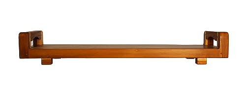 Eleganto® 34” Teak Bath Tray with LiftAide® in EarthyTeak® Finish - The EcoDecors Eleganto 23" x 15" Slatted Solid Teak Bath Floor Mat in EarthyTeak Finish