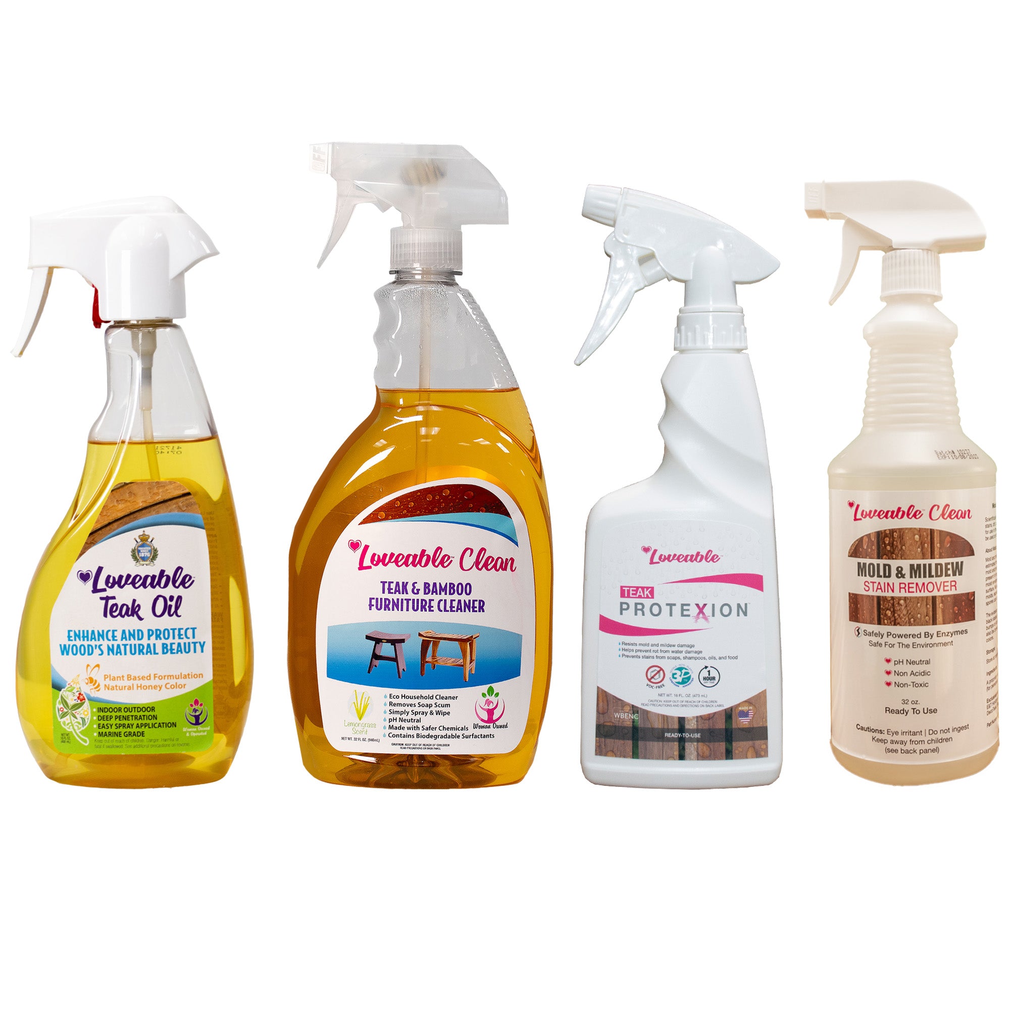 EcoDecors Complete Teak Care Bundle - 16oz Teak oil, 32oz Cleaner, 16oz Protexion, and 32oz Stain Remover