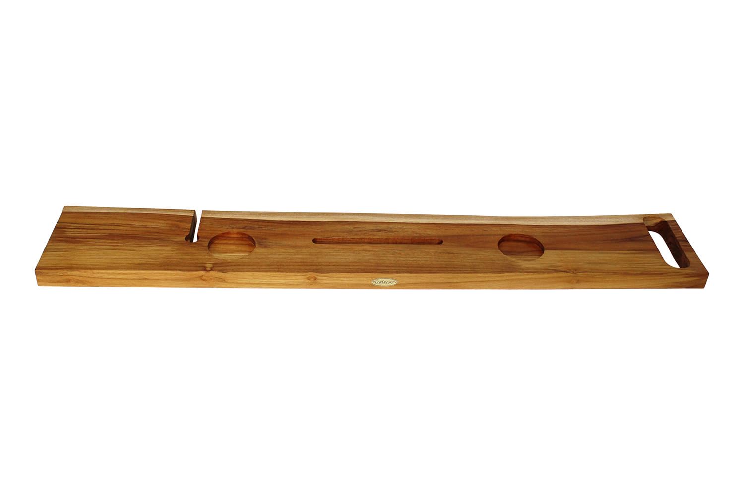 EcoDecors Eleganto 50" Solid Teak Bath Caddy Tray with Wine Glass & Tablet Holder