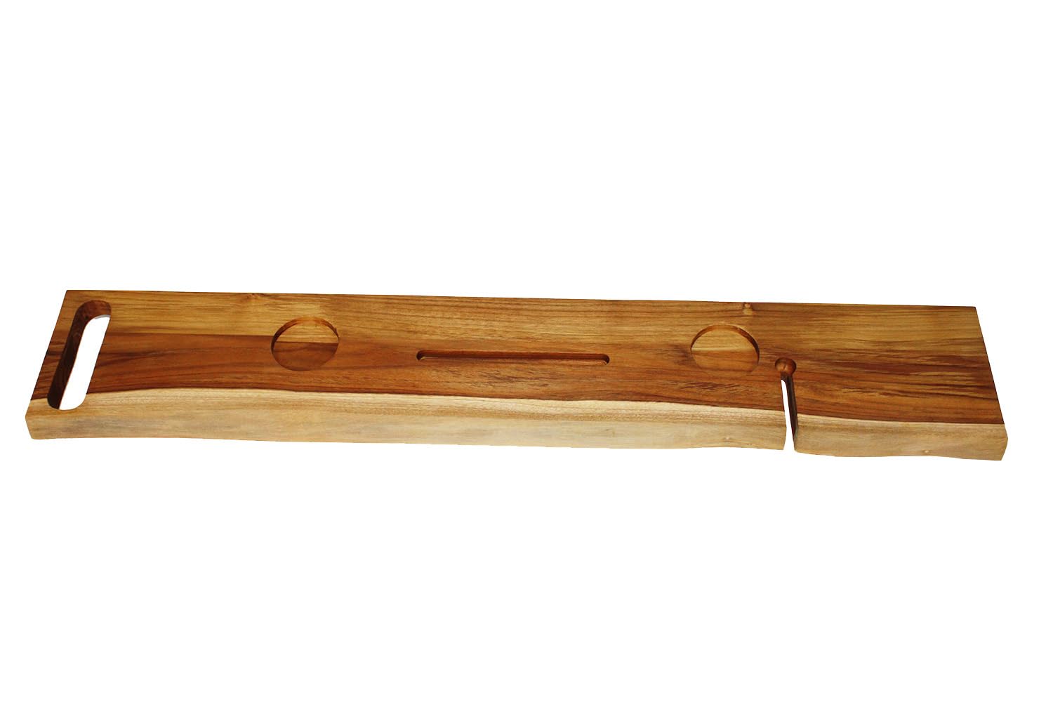 EcoDecors Eleganto 50" Solid Teak Bath Caddy Tray with Wine Glass & Tablet Holder