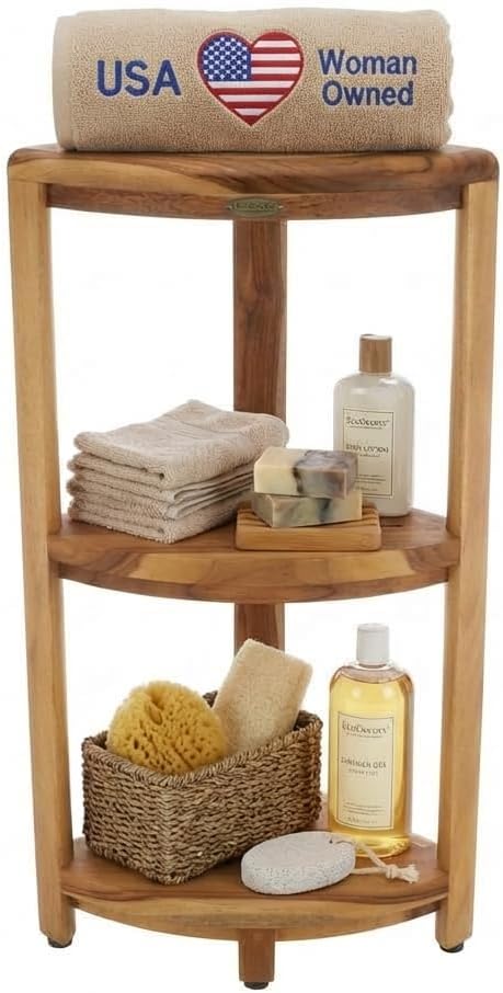 EcoDecors® SnazzyCorner® 32" Teak Wood 3-Tier Corner Shelf in EarthyTeak Finish