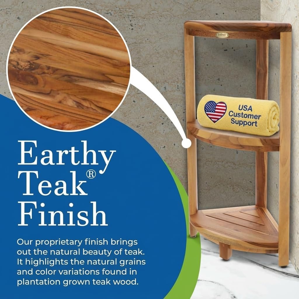 EcoDecors® SnazzyCorner® 32" Teak Wood 3-Tier Corner Shelf in EarthyTeak Finish