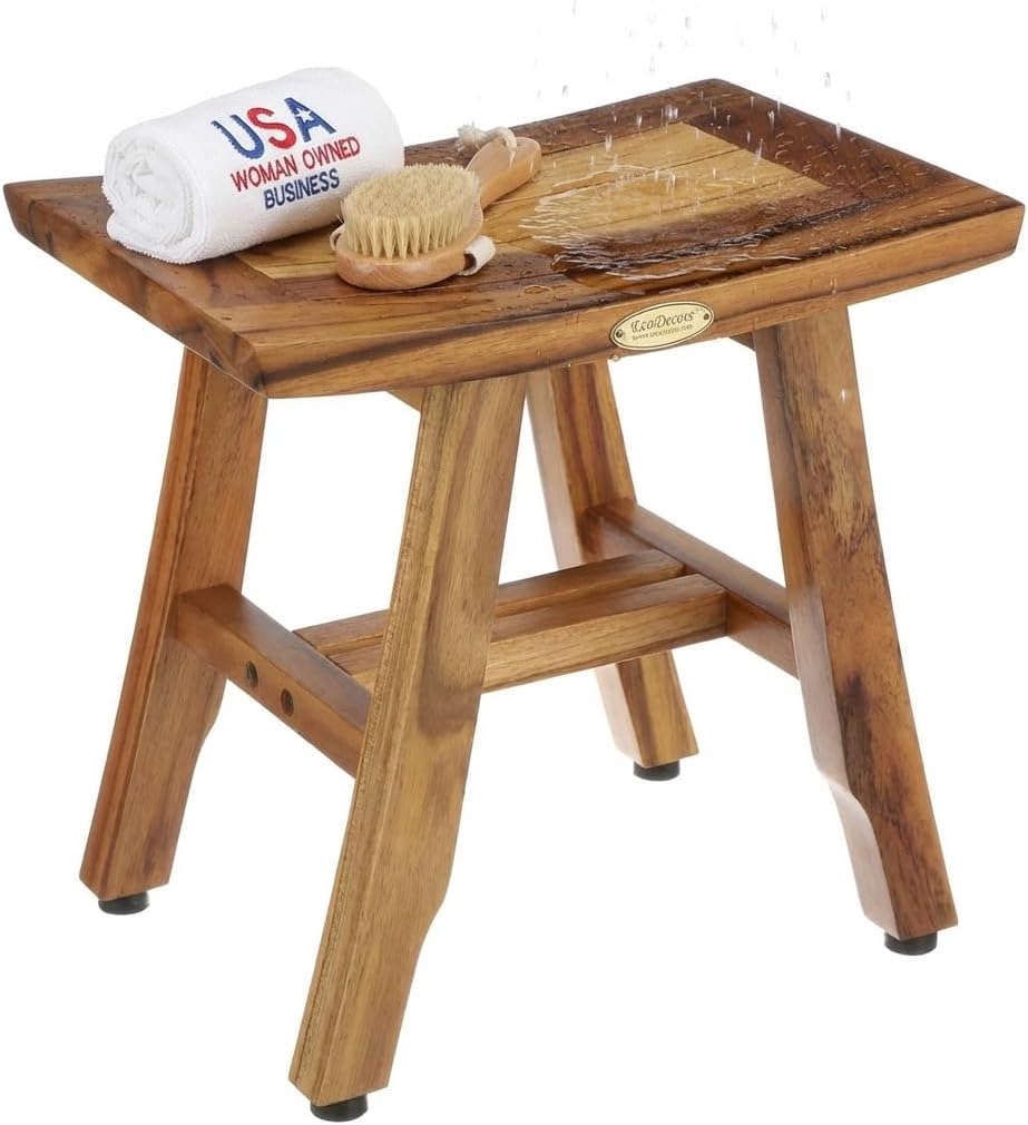 EcoDecors® Satori® 14" Teak Wood Shower Bench in EarthyTeak Finish