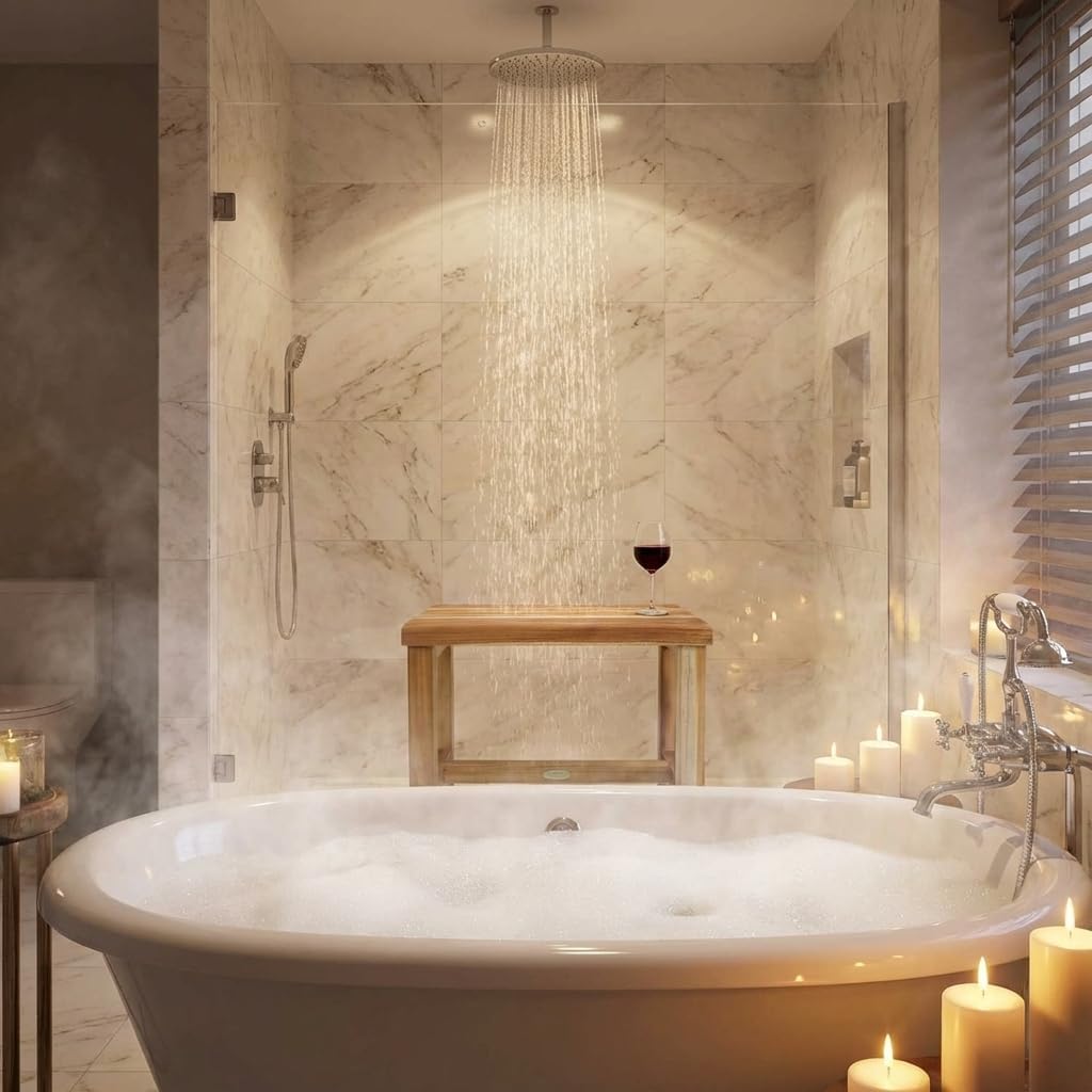 EcoDecors® Eleganto® 18" Teak Wood Shower Bench in EarthyTeak Finish