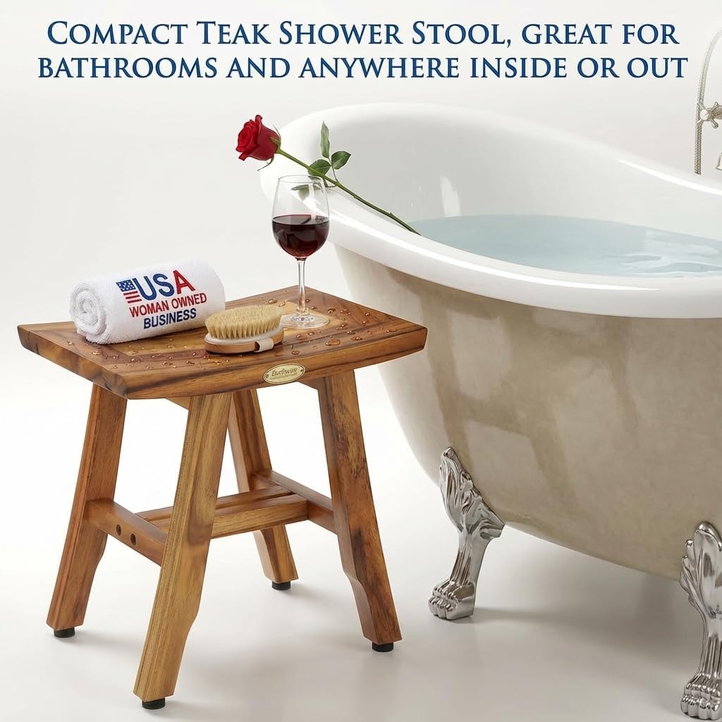 EcoDecors® Satori® 14" Teak Wood Shower Bench in EarthyTeak Finish