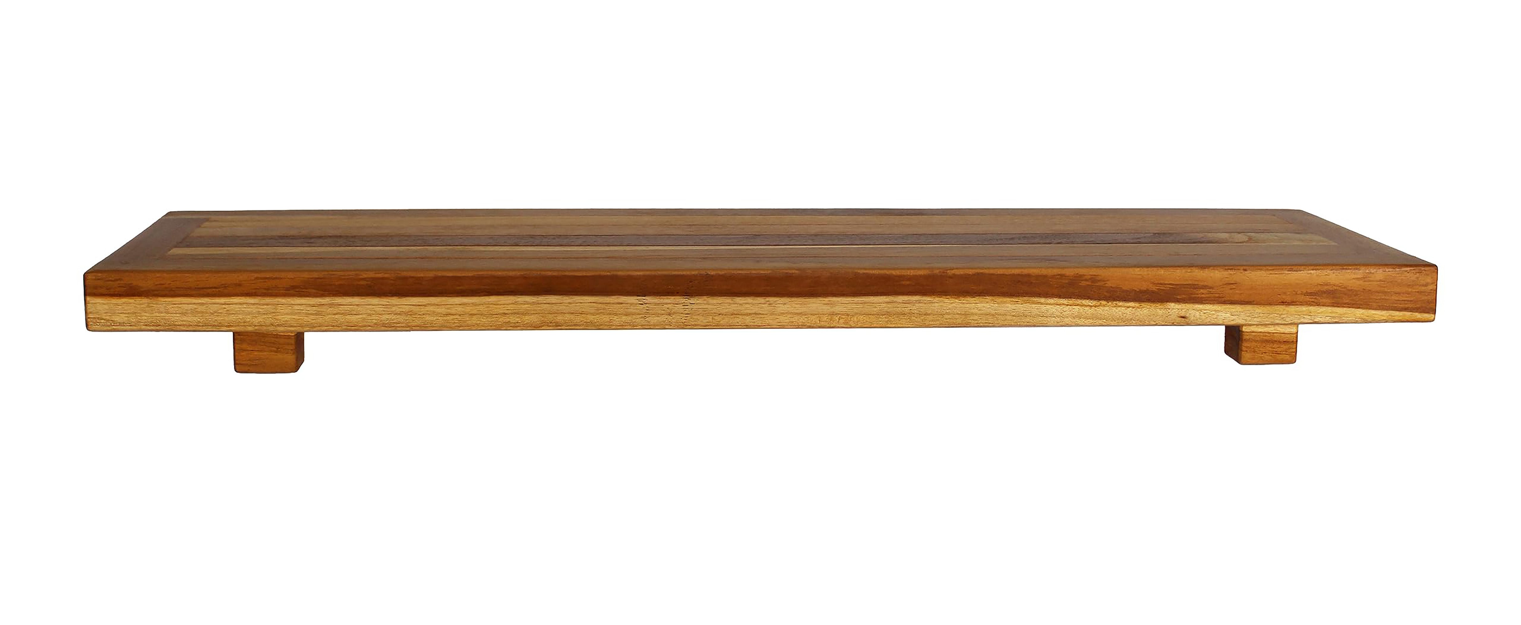Eleganto® 34” Teak Bath Tray and Seat in EarthyTeak® Finish - The EcoDecors Eleganto 23" x 15" Slatted Solid Teak Bath Floor Mat in EarthyTeak Finish