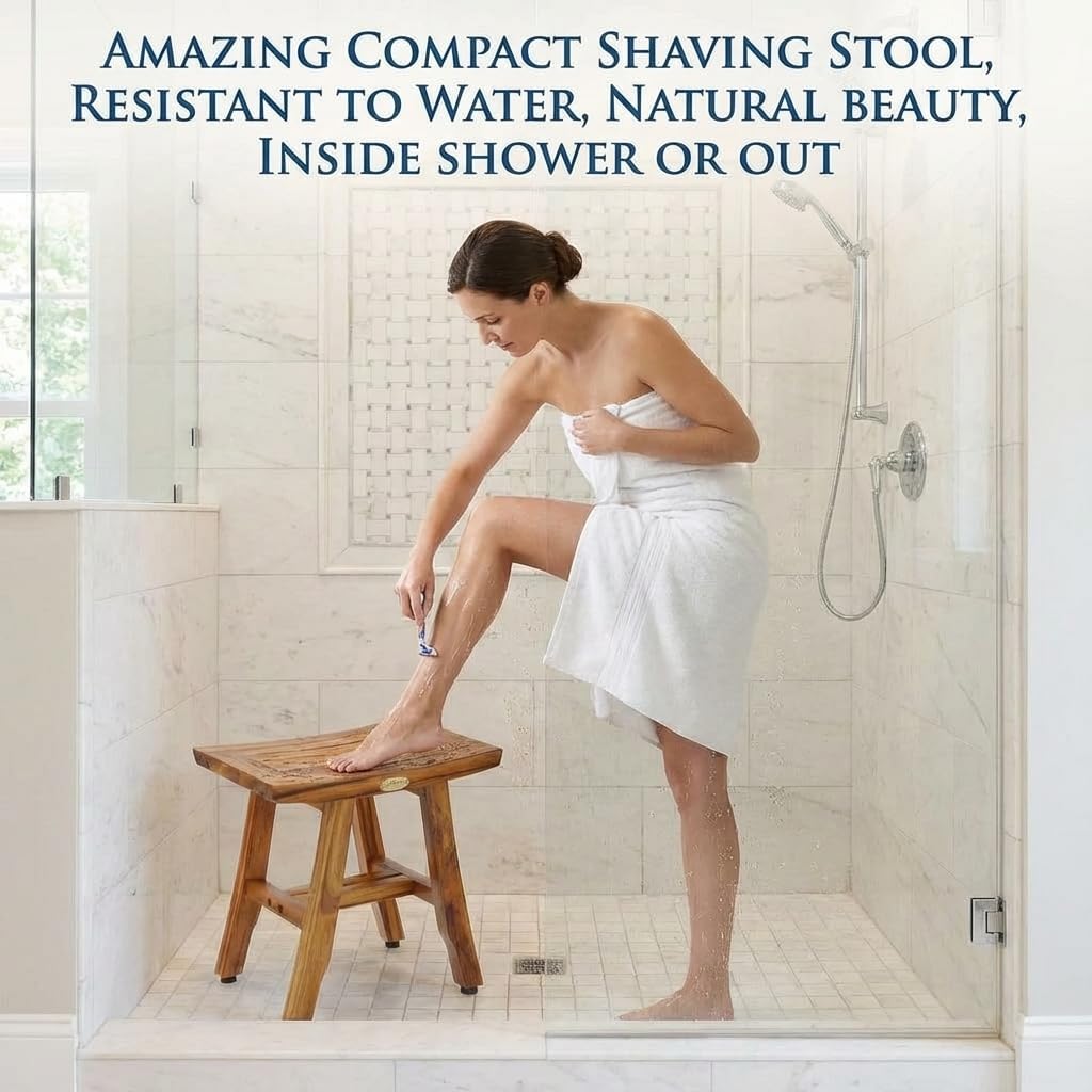 EcoDecors® Satori® 14" Teak Wood Shower Bench in EarthyTeak Finish