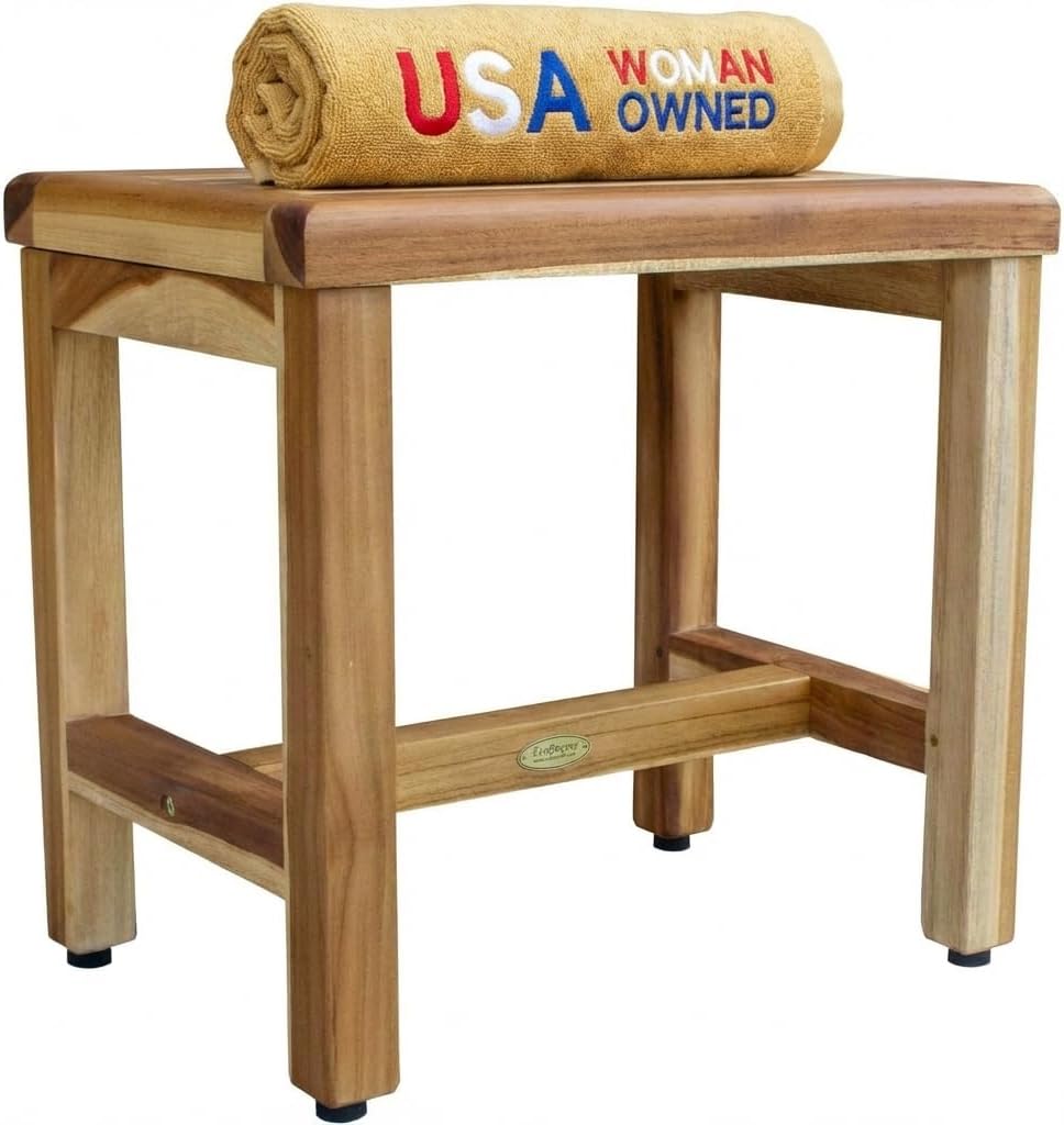 EcoDecors® Eleganto® 18" Teak Wood Shower Bench in EarthyTeak Finish