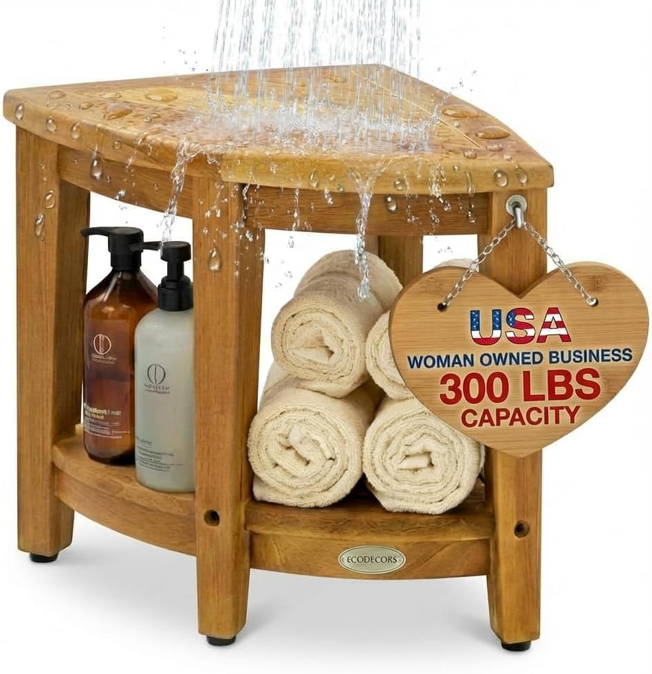 Bare Decor Dania Tappetino Doccia Angolare In Legno Di Teak Massiccio – 61x61 Cm, Antimuffa E Antiscivolo, Per Doccia, Spa, Balcone E Esterni