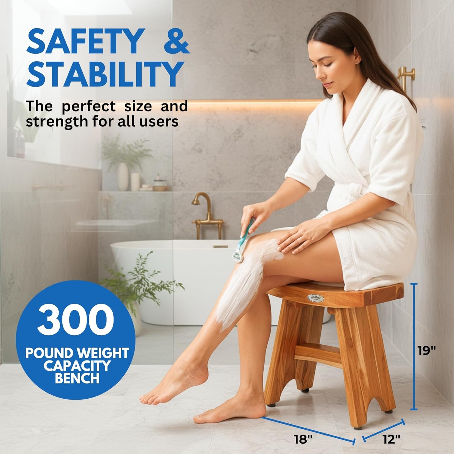 EcoDecors® Serenity® 18" Teak Wood Shower Bench in EarthyTeak Finish