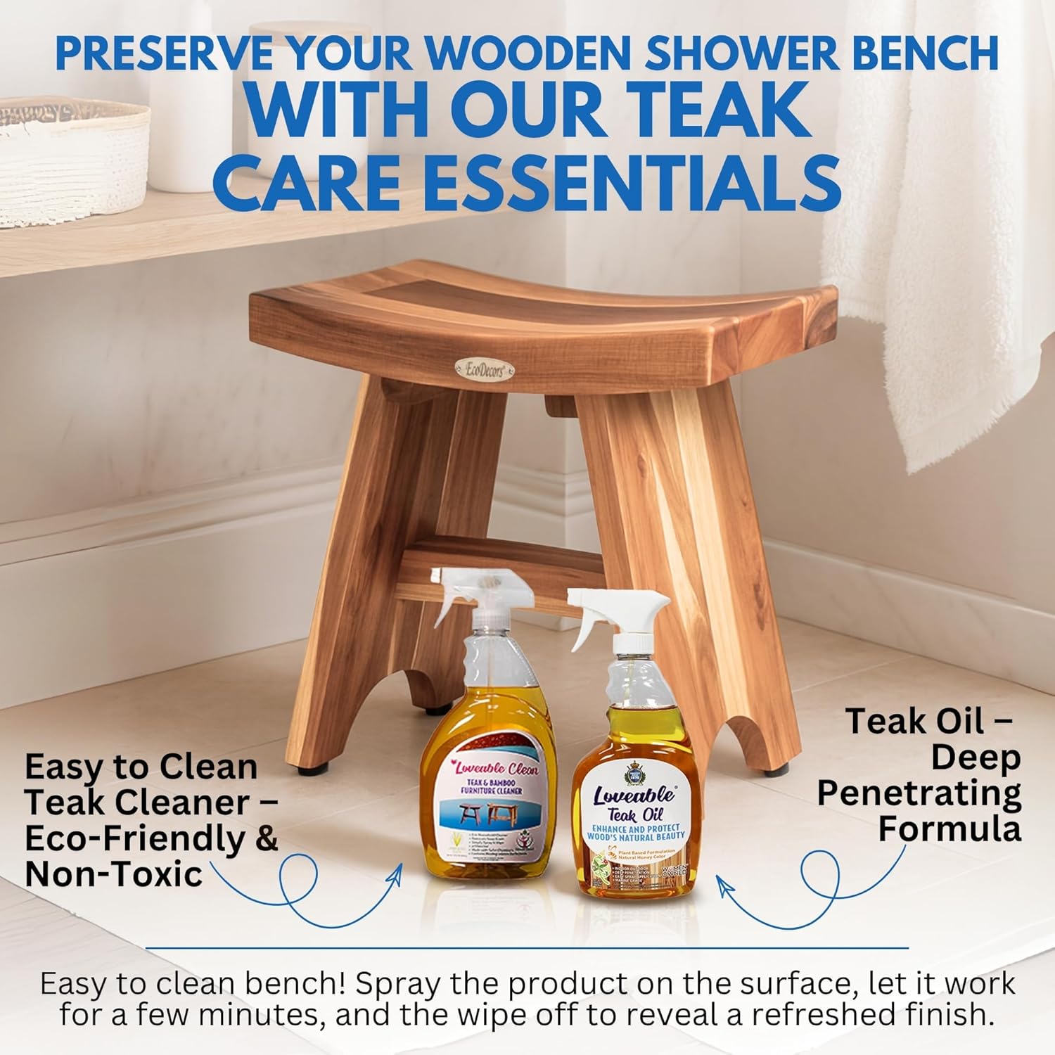 EcoDecors® Serenity® 18" Teak Wood Shower Bench in EarthyTeak Finish