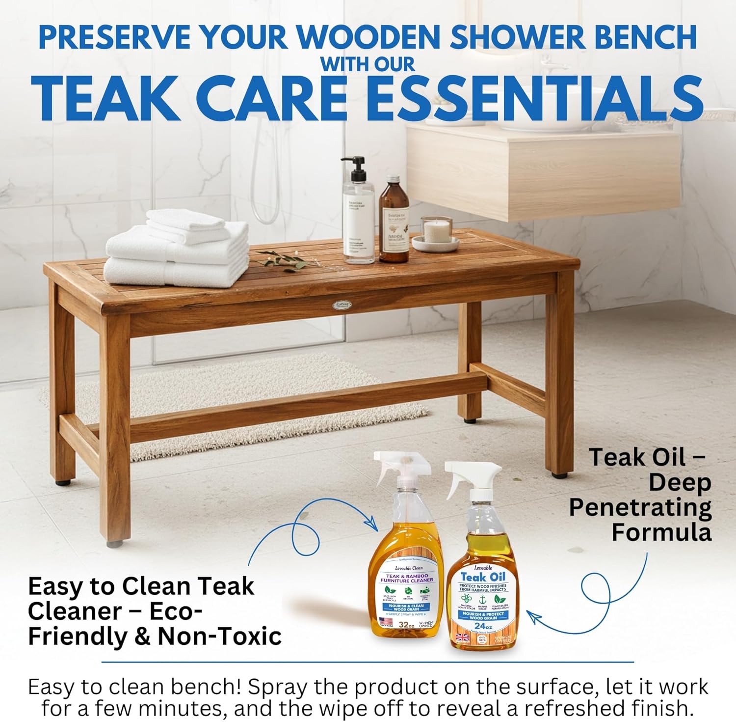 EcoDecors® Eleganto® 47" Teak Wood Shower Bench in EarthyTeak Finish