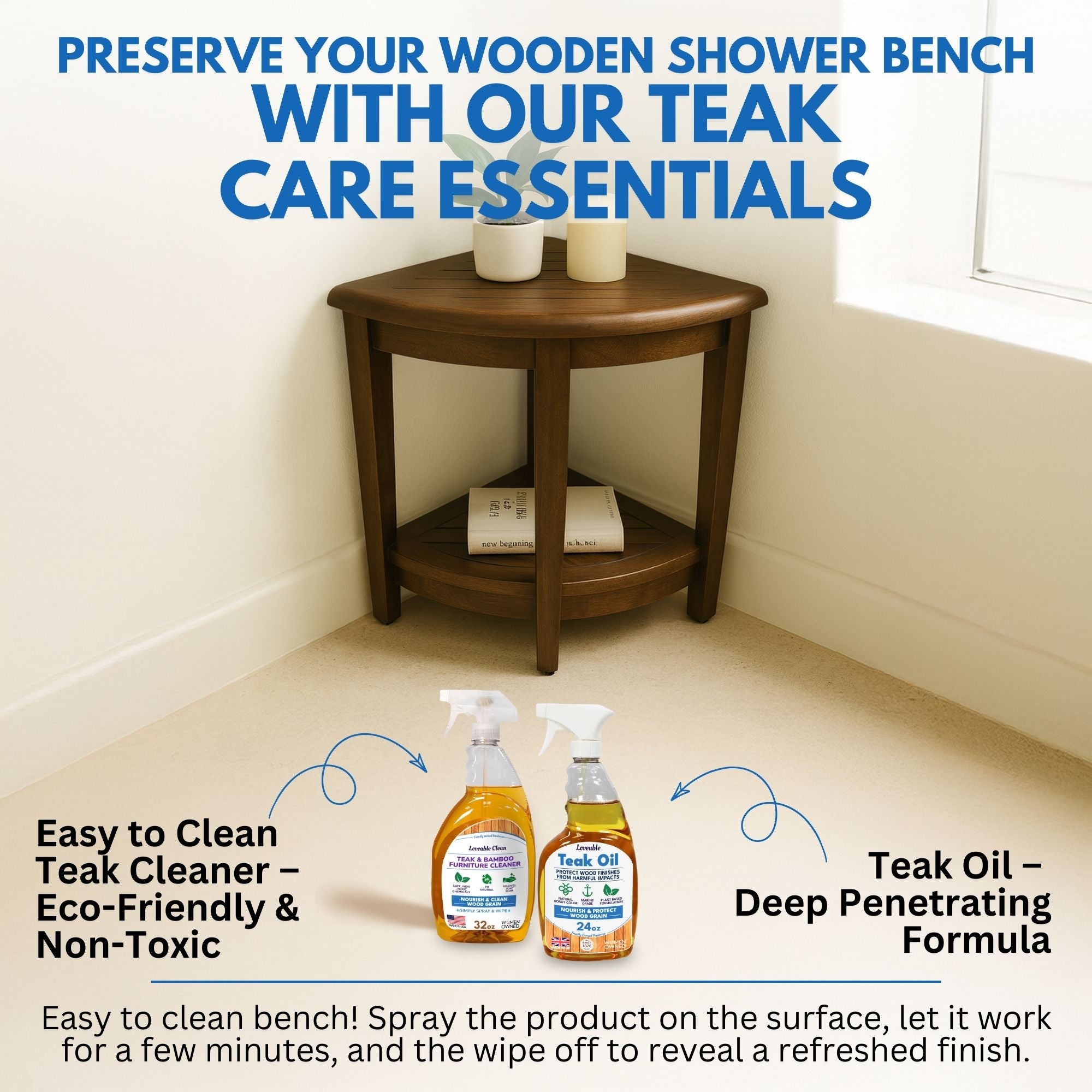 DecoTeak® SnazzyCorner® 23" Teak Wood Extended Height Corner Shower Bench with Shelf in Woodland Brown Finish - Extended Height