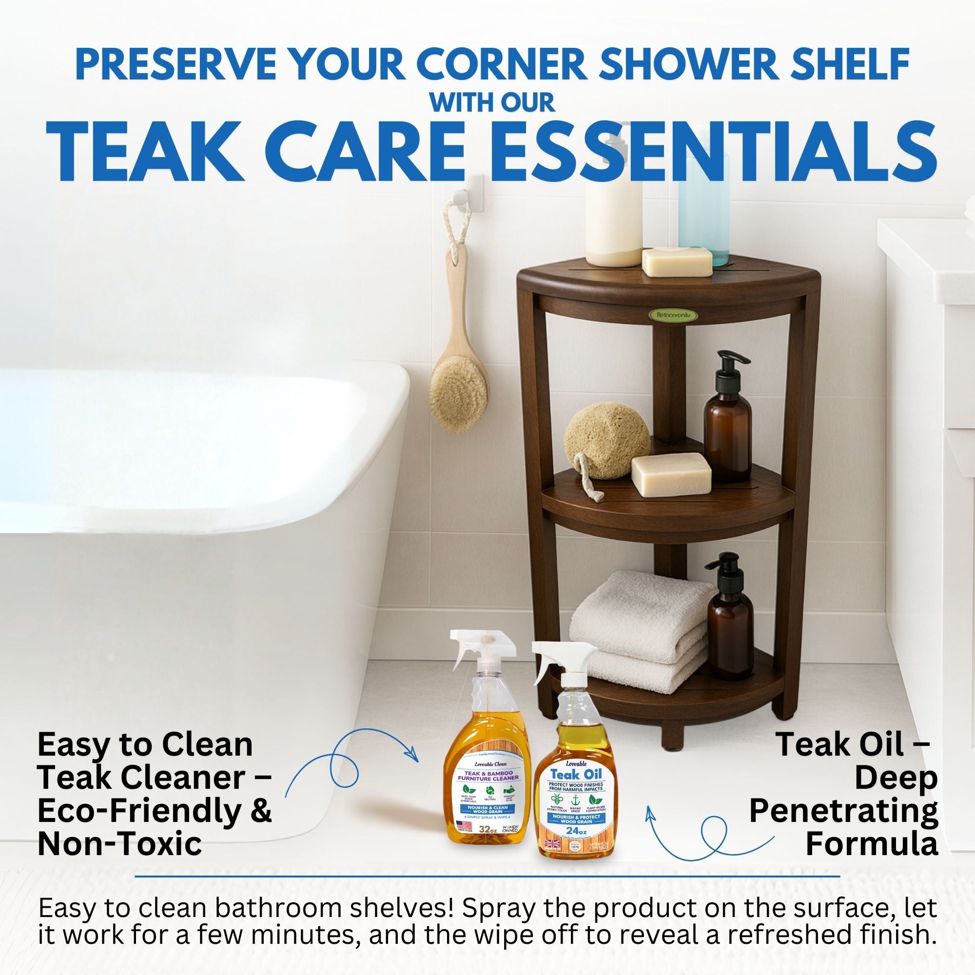 DecoTeak® SnazzyCorner® 33" Teak Wood 3-Tier Corner Shelf in Woodland Brown Finish