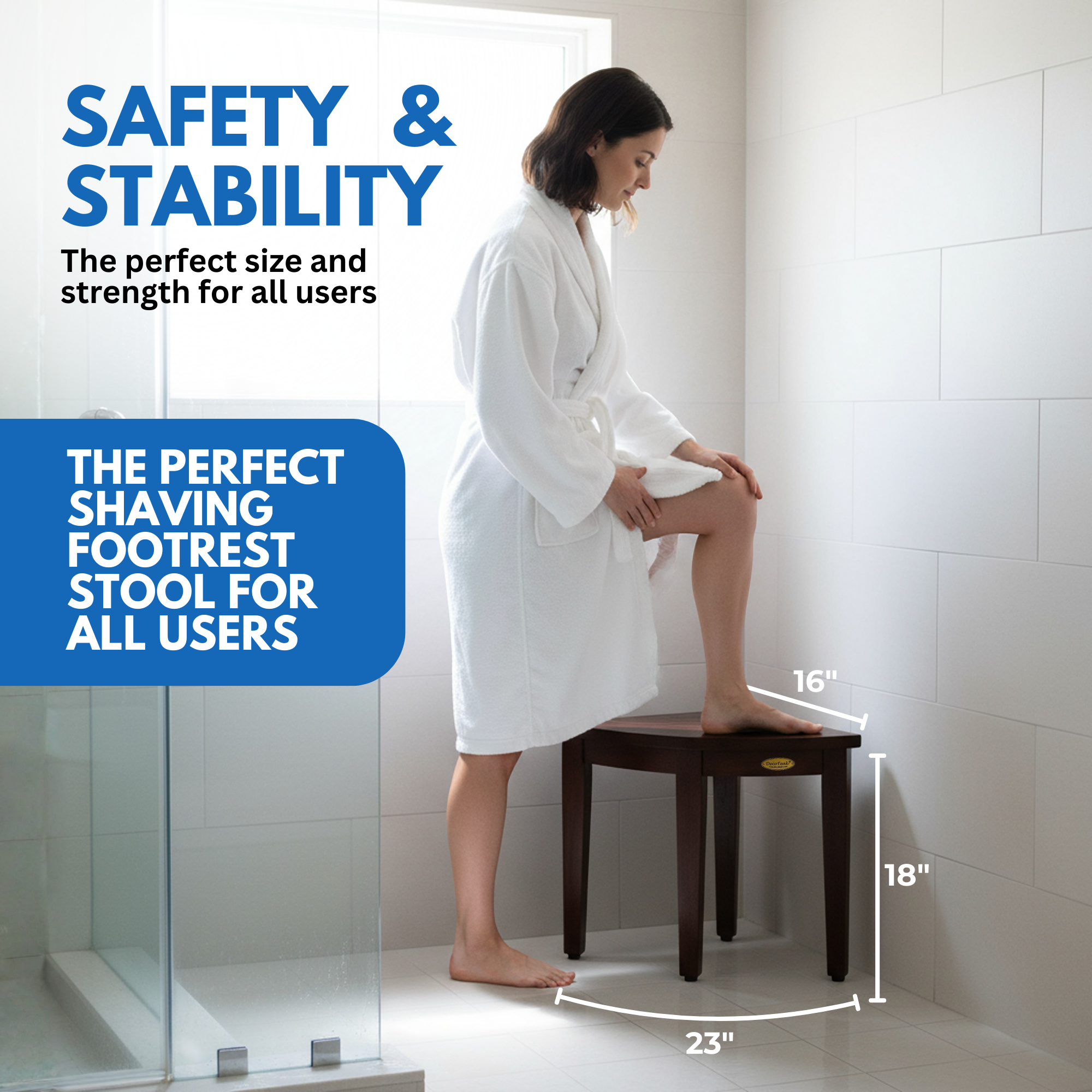 DecoTeak® SnazzyCorner® 18" Teak Wood Shower Corner Stool in Woodland Brown Finish