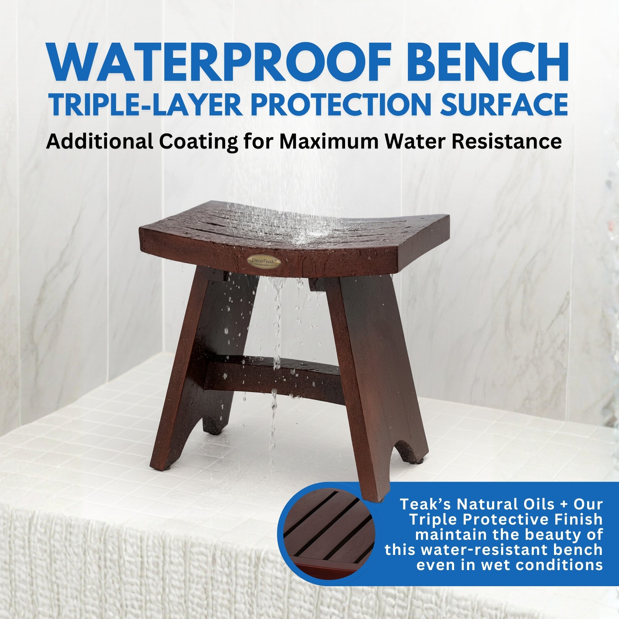 DecoTeak® Serenity® 18" Teak Wood Shower Bench in Woodland Brown Finish
