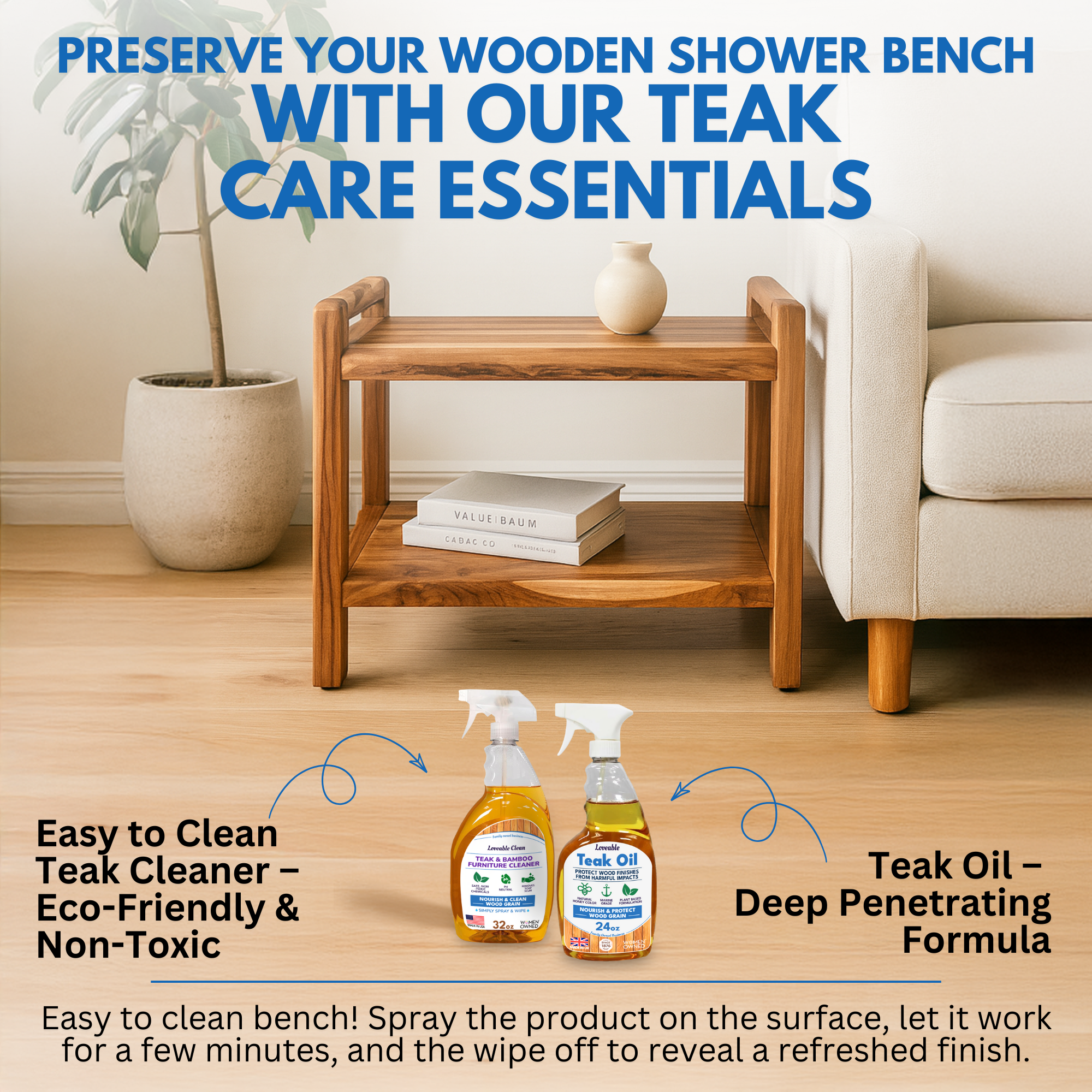 EcoDecors® Eleganto® 30" Teak Wood Shower Bench with LiftAide® Arms and Shelf in EarthyTeak® Finish