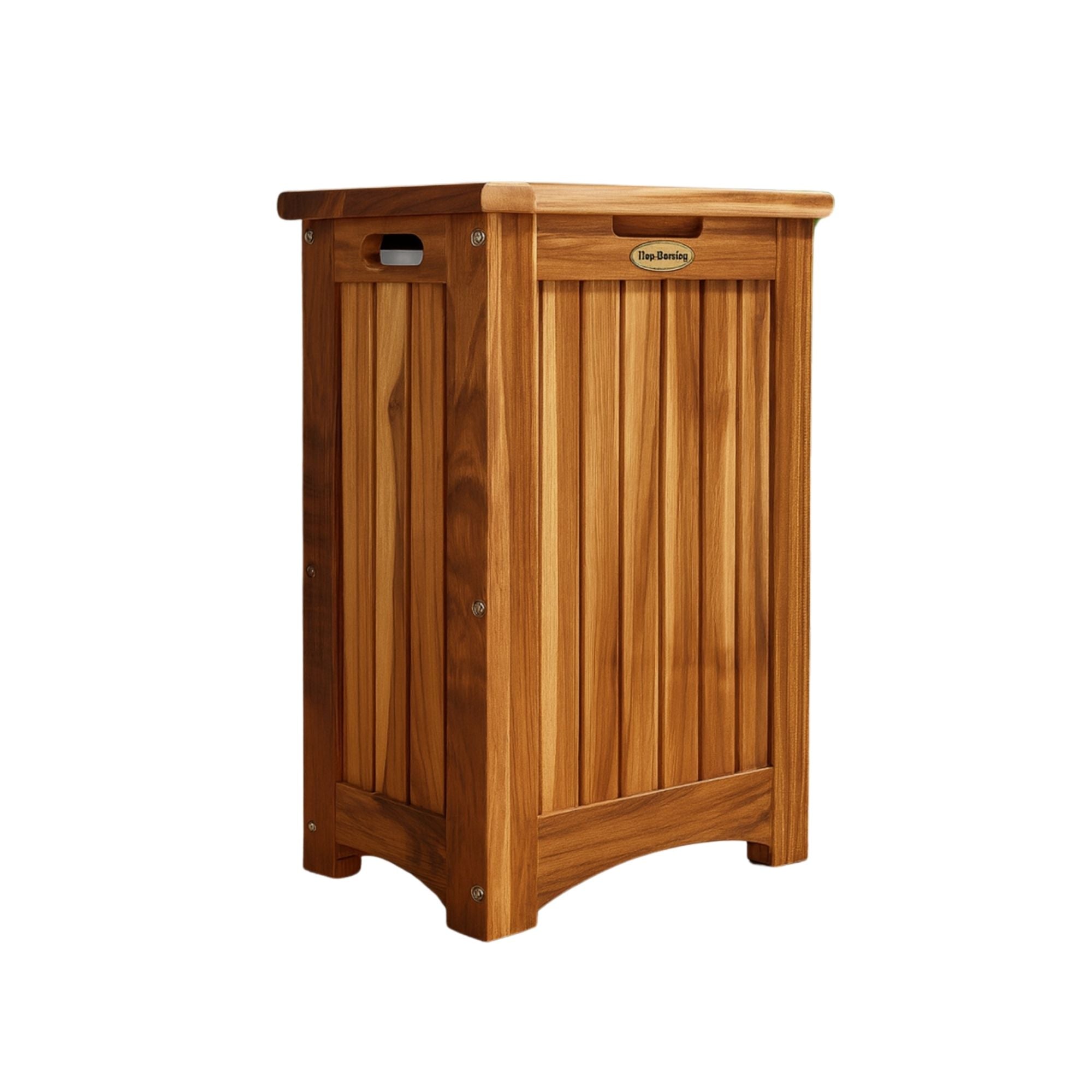 EcoDecors® Eleganto® 24"Teak Wood Compact Double Laundry Storage Hamper with Removable Bags in EarthyTeak Finish