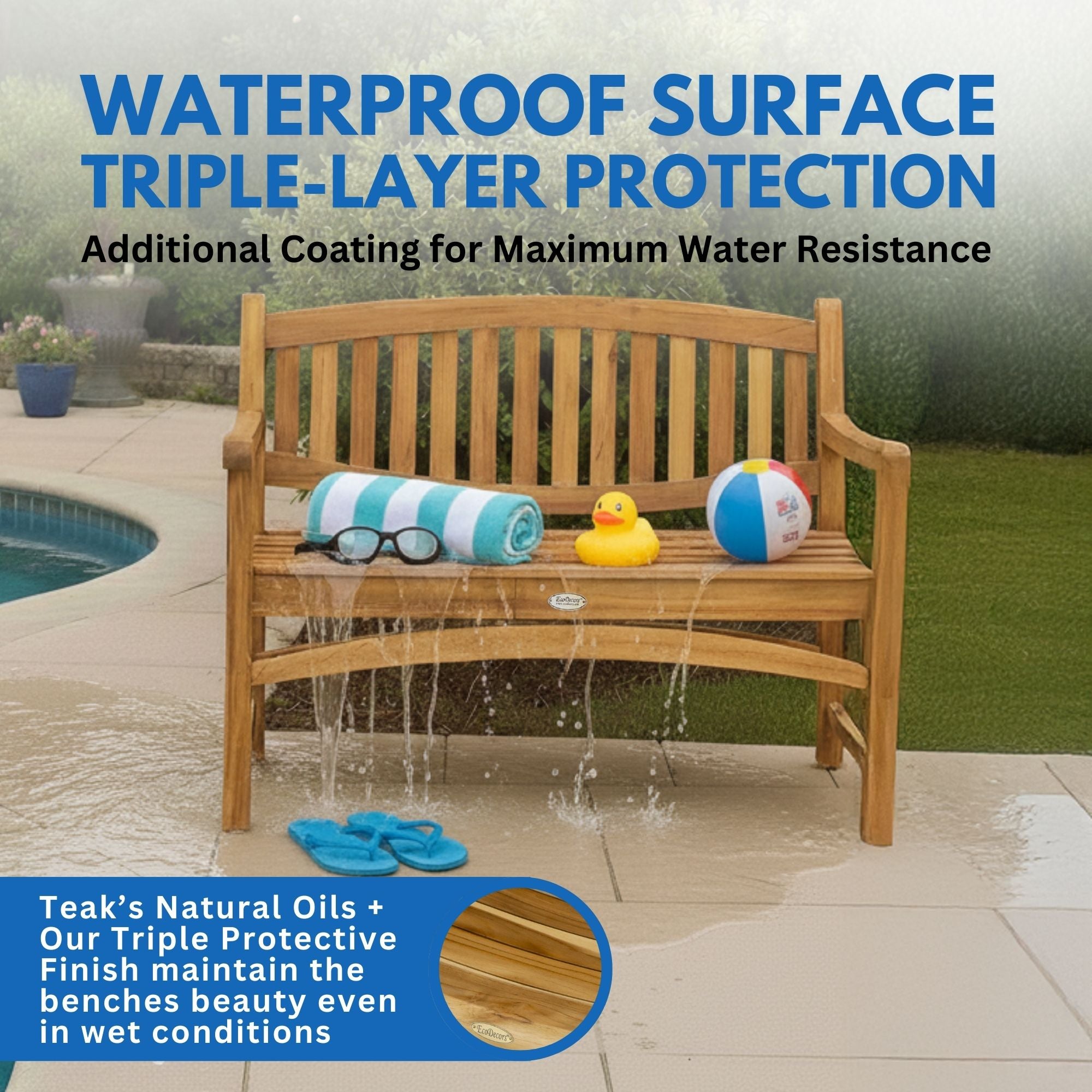 EcoDecors® Kent Garden 51" Teak Wood Outdoor Bench in EarthyTeak Finish