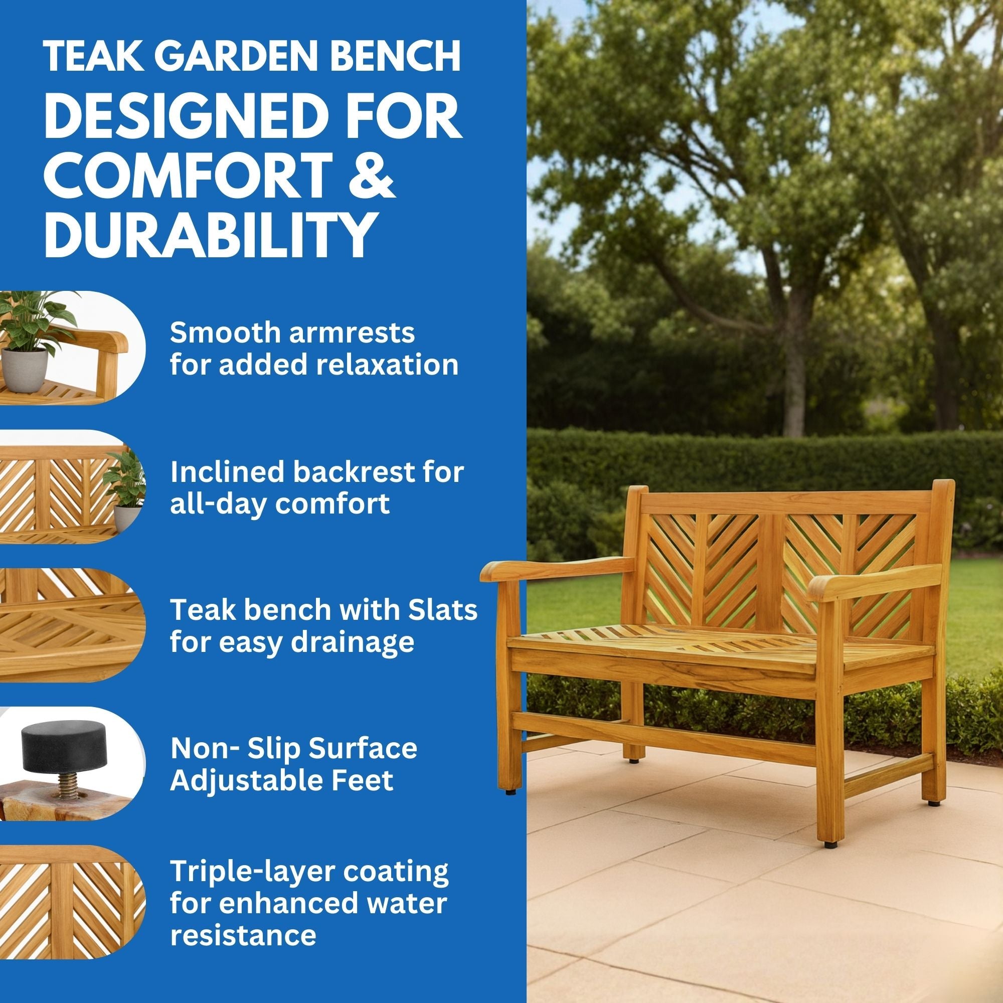 EcoDecors Eleganto 41" Teak Outdoor Garden Bench