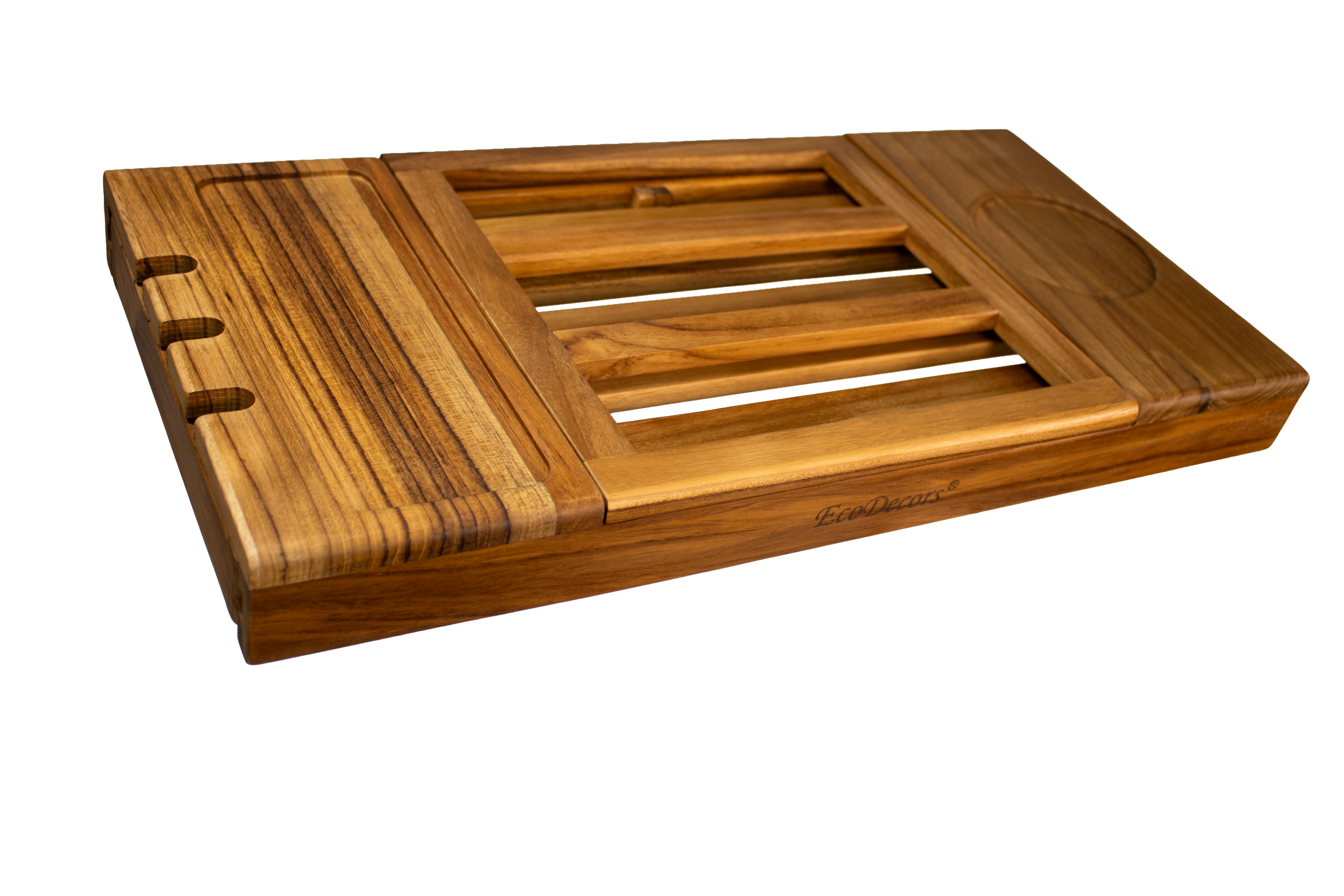 EcoDecors Expandable Teak Bathtub Tray Caddy – Adjustable Wooden Bath Tub Tray with Wine Glass Holder, Book & Tablet Stand, Spa Bath Caddy Organizer, Waterproof Solid Teak Bath Shelf