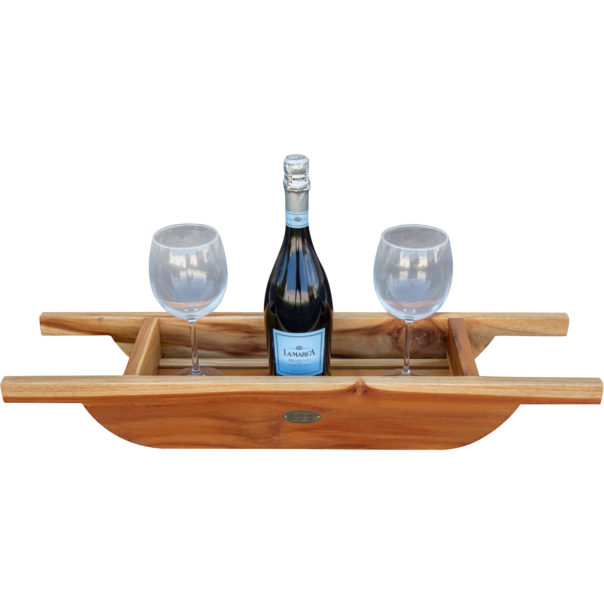 EcoDecors® Eleganto® 29" Teak Wood Bath Caddy in EarthyTeak Finish - DecoTeak® Eleganto® 23”W Teak Floor Mat in a Woodland Brown Finish