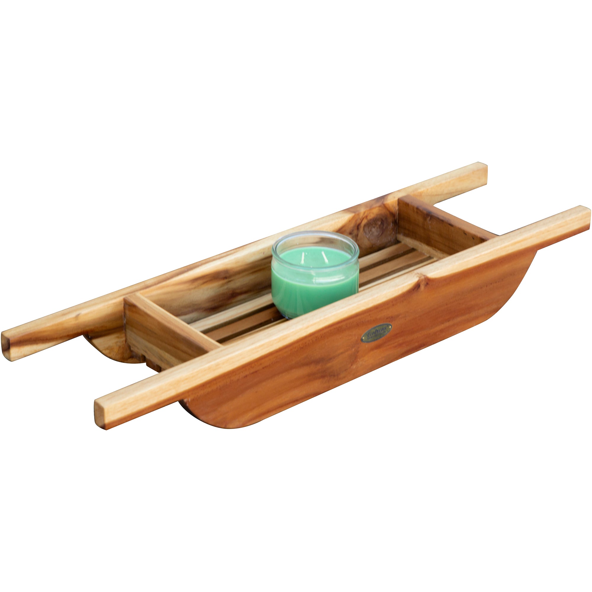EcoDecors® Eleganto® 29" Teak Wood Bath Caddy in EarthyTeak Finish - The EcoDecors Eleganto 23" x 15" Slatted Solid Teak Bath Floor Mat in EarthyTeak Finish