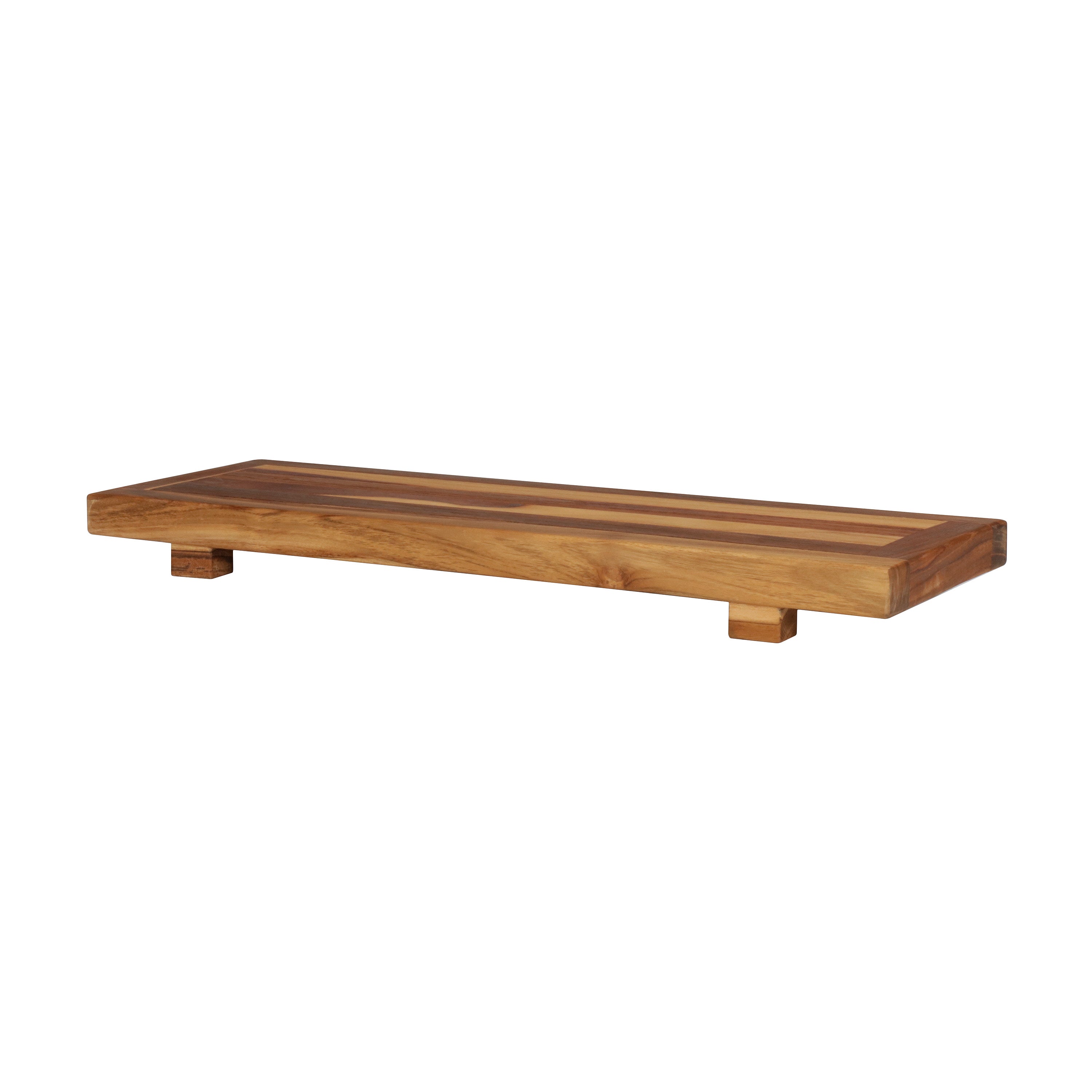 EcoDecors® Eleganto® 29" Teak Wood Bath Tray and Seat in EarthyTeak Finish - The EcoDecors Eleganto 23" x 15" Slatted Solid Teak Bath Floor Mat in EarthyTeak Finish