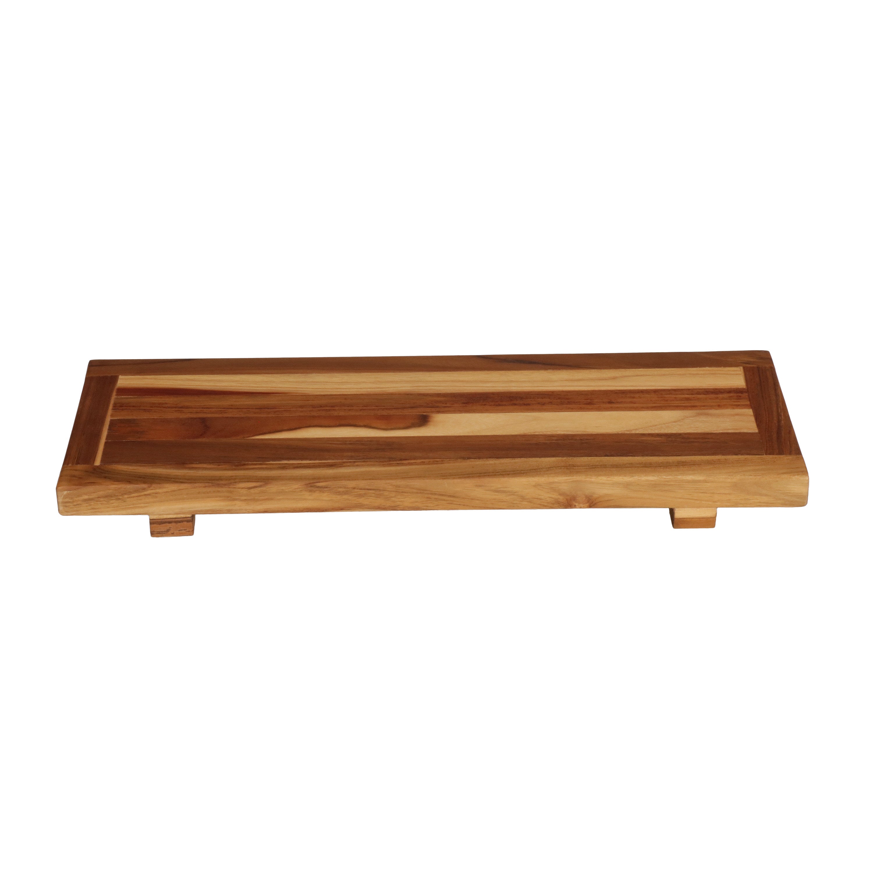 EcoDecors® Eleganto® 29" Teak Wood Bath Tray and Seat in EarthyTeak Finish - DecoTeak® Eleganto® 23”W Teak Floor Mat in a Woodland Brown Finish