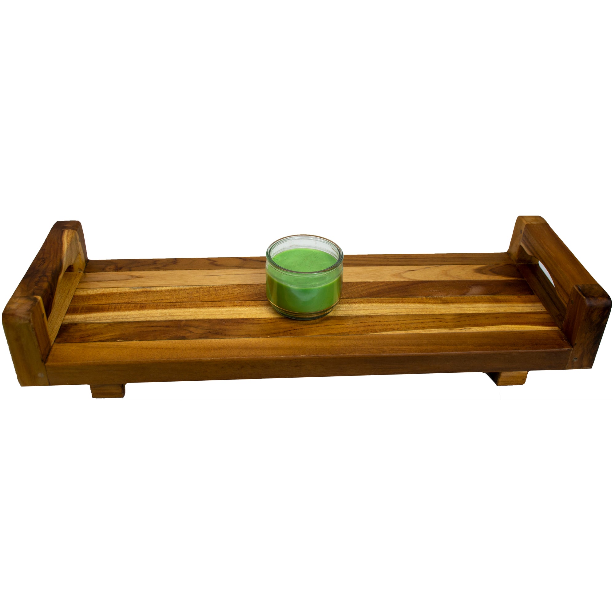 EcoDecors® Eleganto® 29" Teak Wood Bath Tray and Seat with LiftAide® Arms in EarthyTeak Finish - DecoTeak® Eleganto® 23”W Teak Floor Mat in a Woodland Brown Finish