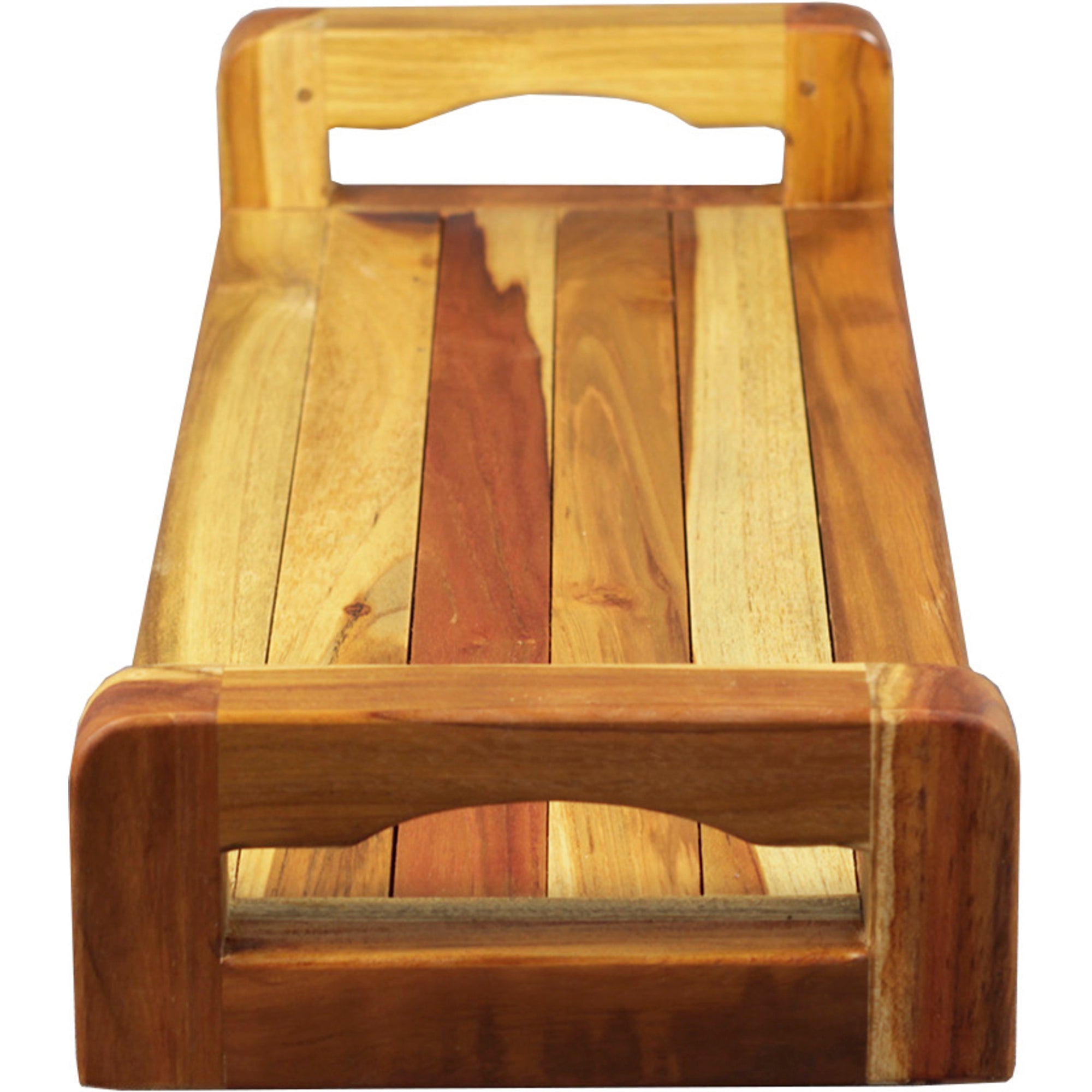 EcoDecors® Eleganto® 29" Teak Wood Bath Tray and Seat with LiftAide® Arms in EarthyTeak Finish - DecoTeak® Eleganto® 23”W Teak Floor Mat in a Woodland Brown Finish