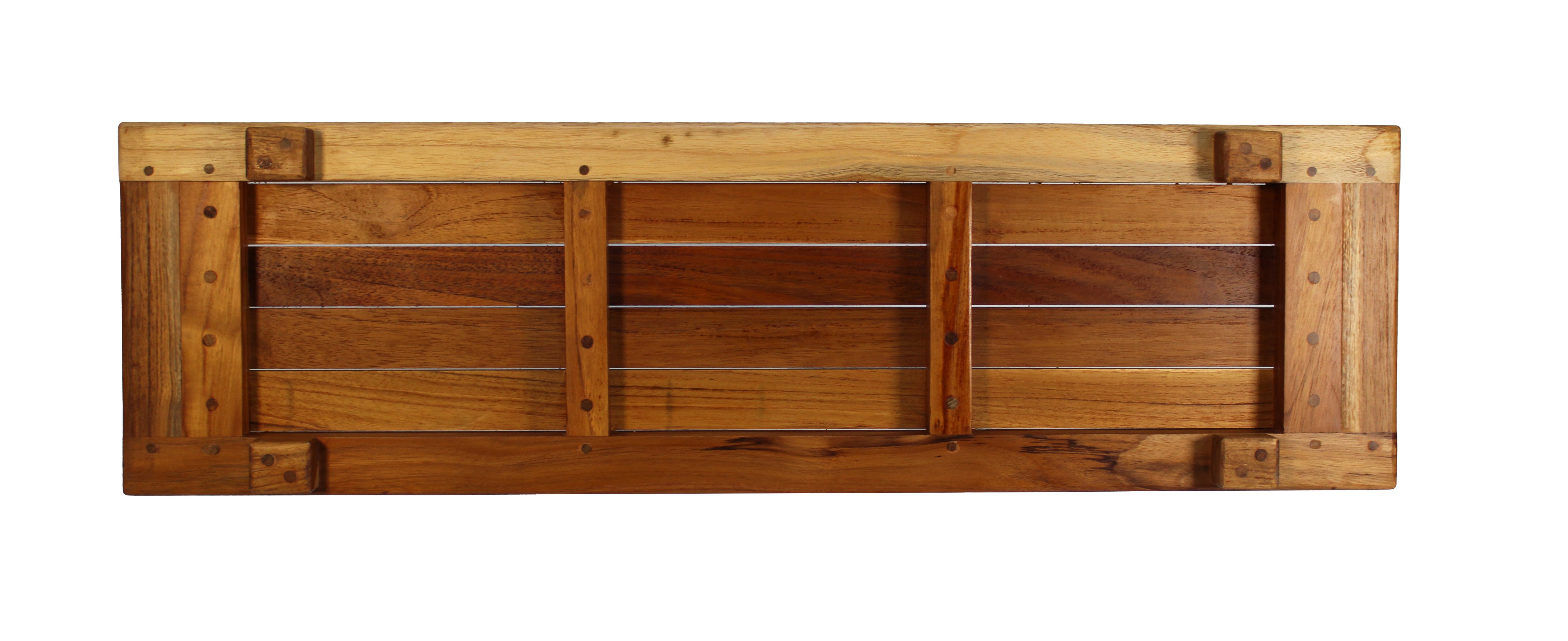 Eleganto® 34” Teak Bath Tray and Seat in EarthyTeak® Finish - The EcoDecors Eleganto 23" x 15" Slatted Solid Teak Bath Floor Mat in EarthyTeak Finish