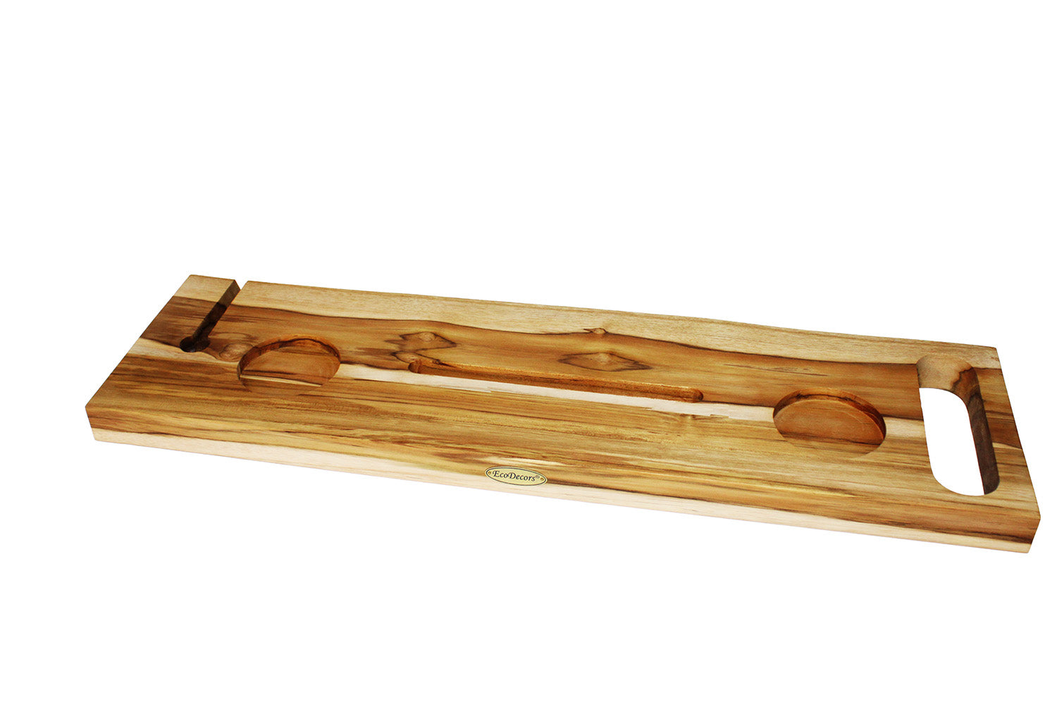 EcoDecors Eleganto 30" Solid Teak Bath Caddy Tray with Wine Glass & Tablet Holder