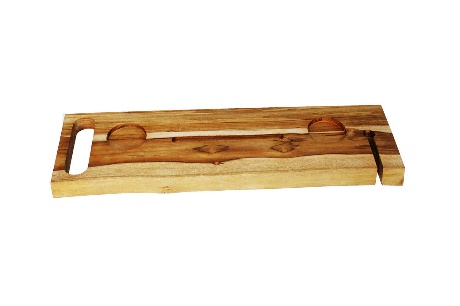 EcoDecors Eleganto 30" Solid Teak Bath Caddy Tray with Wine Glass & Tablet Holder
