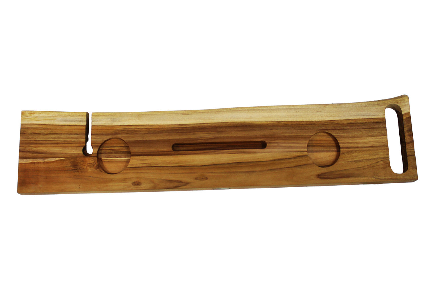 EcoDecors Eleganto 42" Solid Teak Bath Caddy Tray with Wine Glass & Tablet Holder
