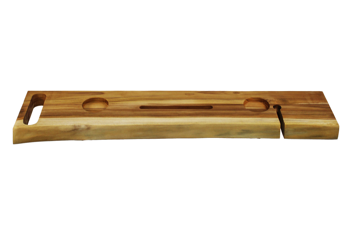 EcoDecors Eleganto 42" Solid Teak Bath Caddy Tray with Wine Glass & Tablet Holder