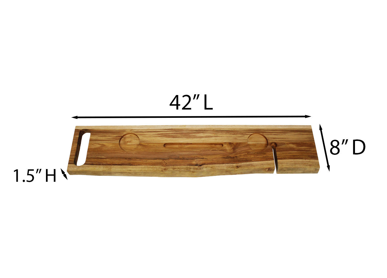 EcoDecors Eleganto 42" Solid Teak Bath Caddy Tray with Wine Glass & Tablet Holder