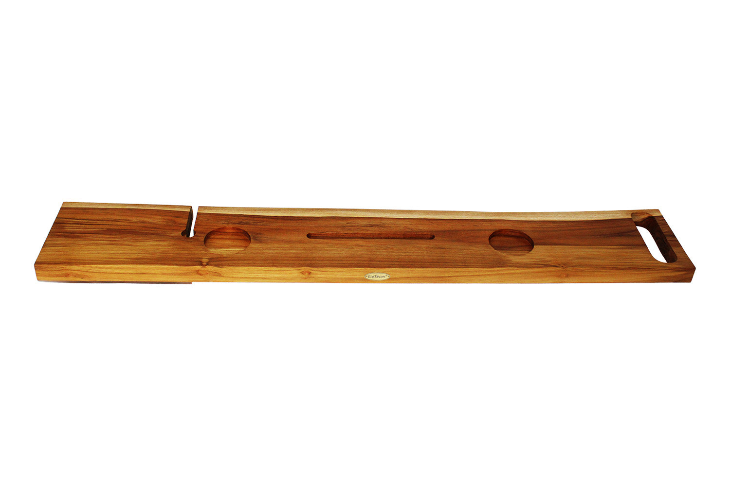 EcoDecors Eleganto 50" Solid Teak Bath Caddy Tray with Wine Glass & Tablet Holder