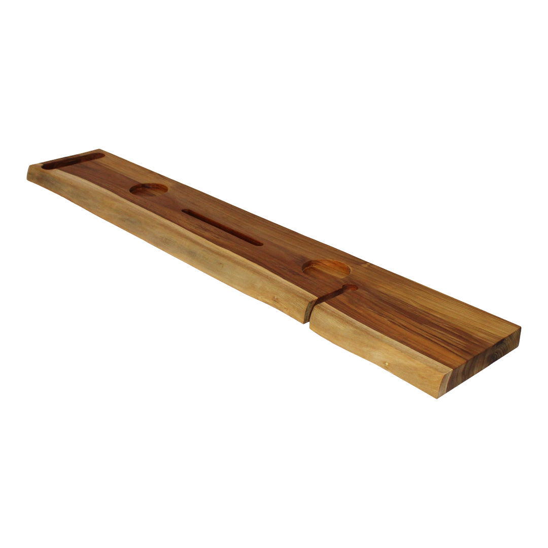 EcoDecors Eleganto 50" Solid Teak Bath Caddy Tray with Wine Glass & Tablet Holder