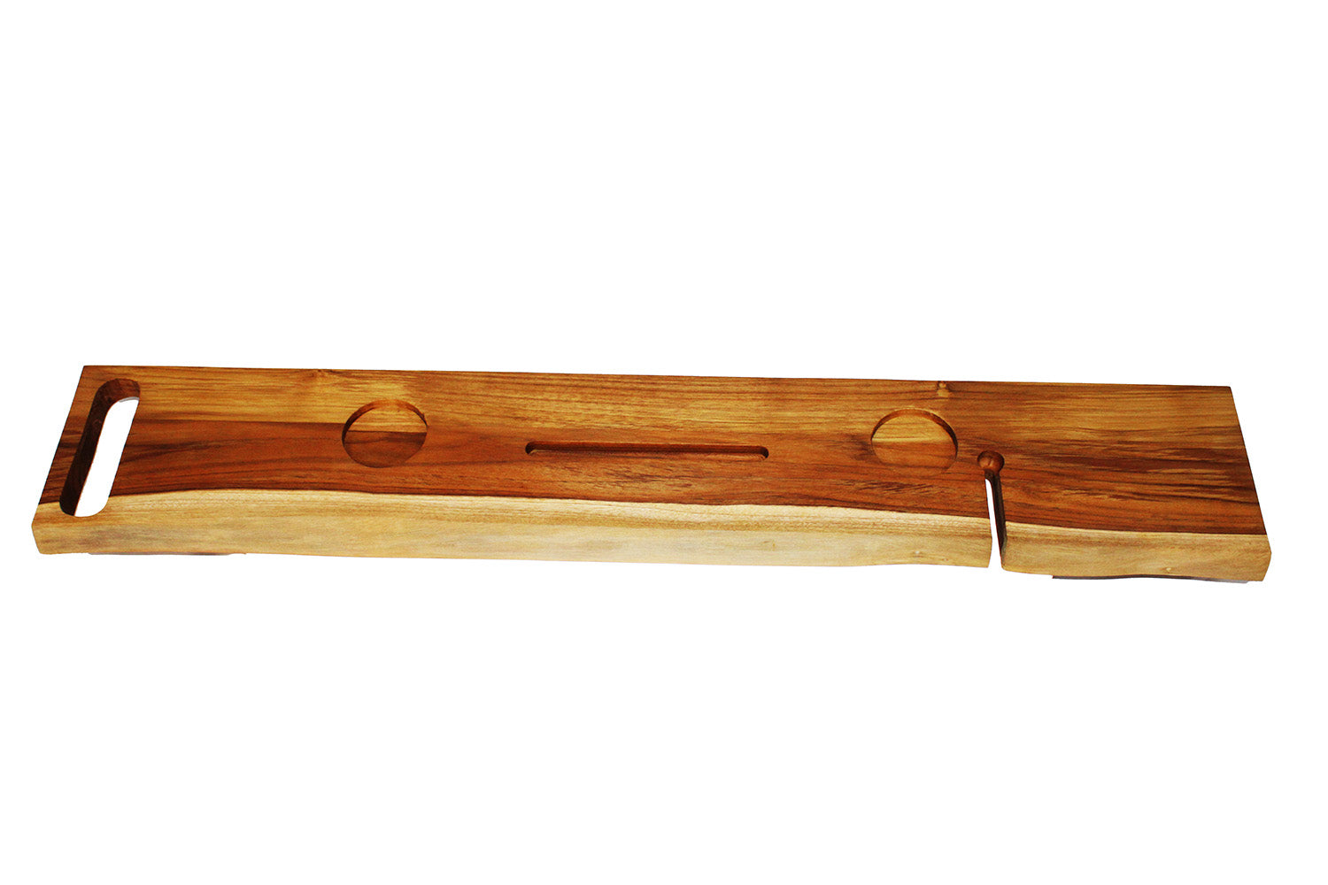 EcoDecors Eleganto 50" Solid Teak Bath Caddy Tray with Wine Glass & Tablet Holder