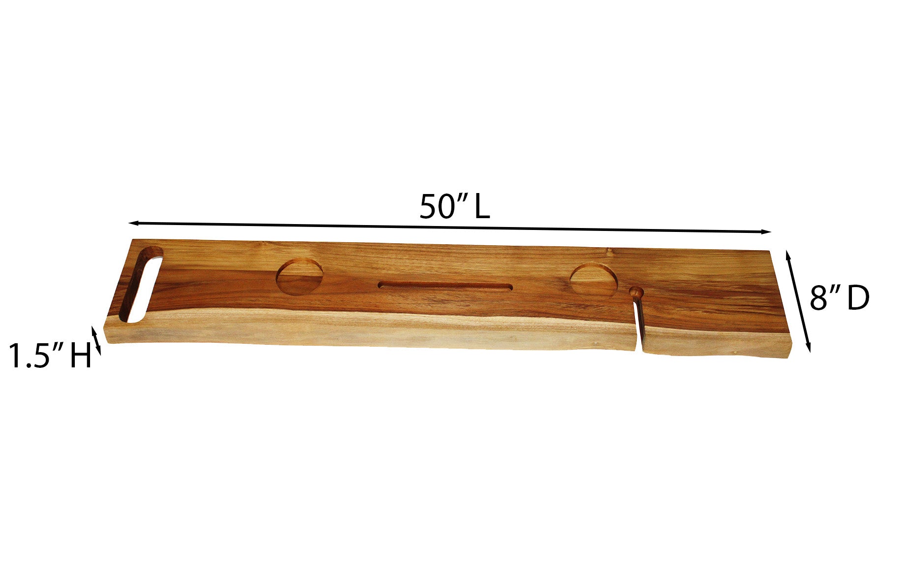 EcoDecors Eleganto 50" Solid Teak Bath Caddy Tray with Wine Glass & Tablet Holder