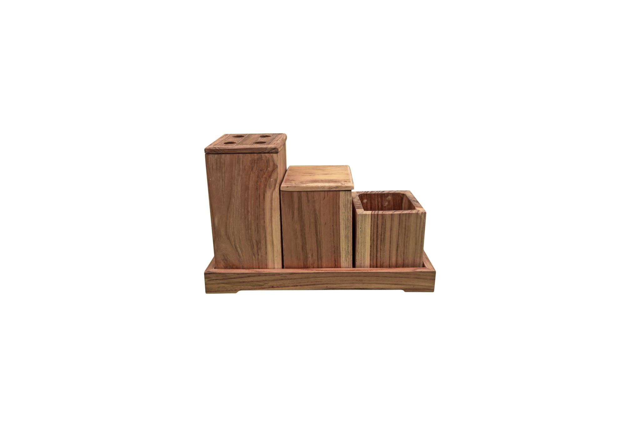 EcoDecors® Eleganto® 24"Teak Wood Double Laundry Storage Hamper with Removable Bags in EarthyTeak Finish & EcoDecors® Eleganto® 9 Piece Teak Wood Bathroom Amenities Set in EarthyTeak® Finish
