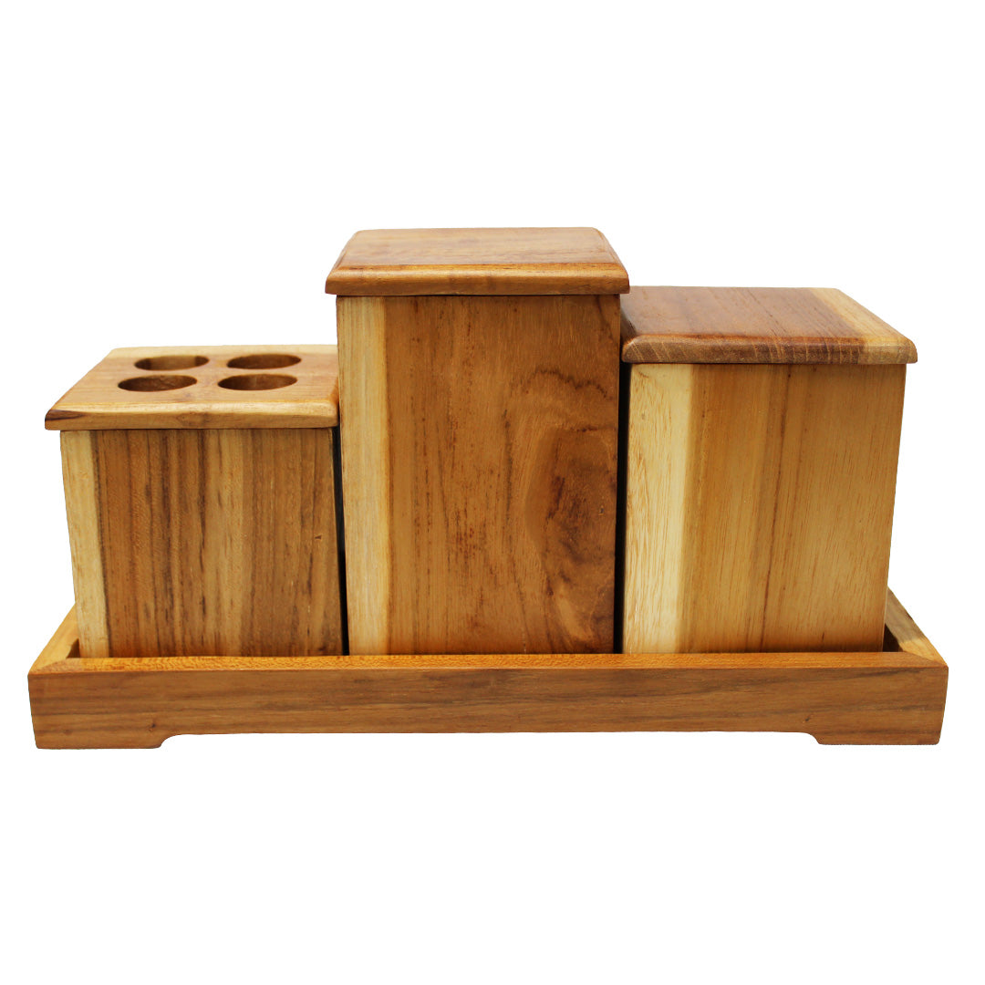 Teak Wood Spice Containers - Durable, Artisan-Made