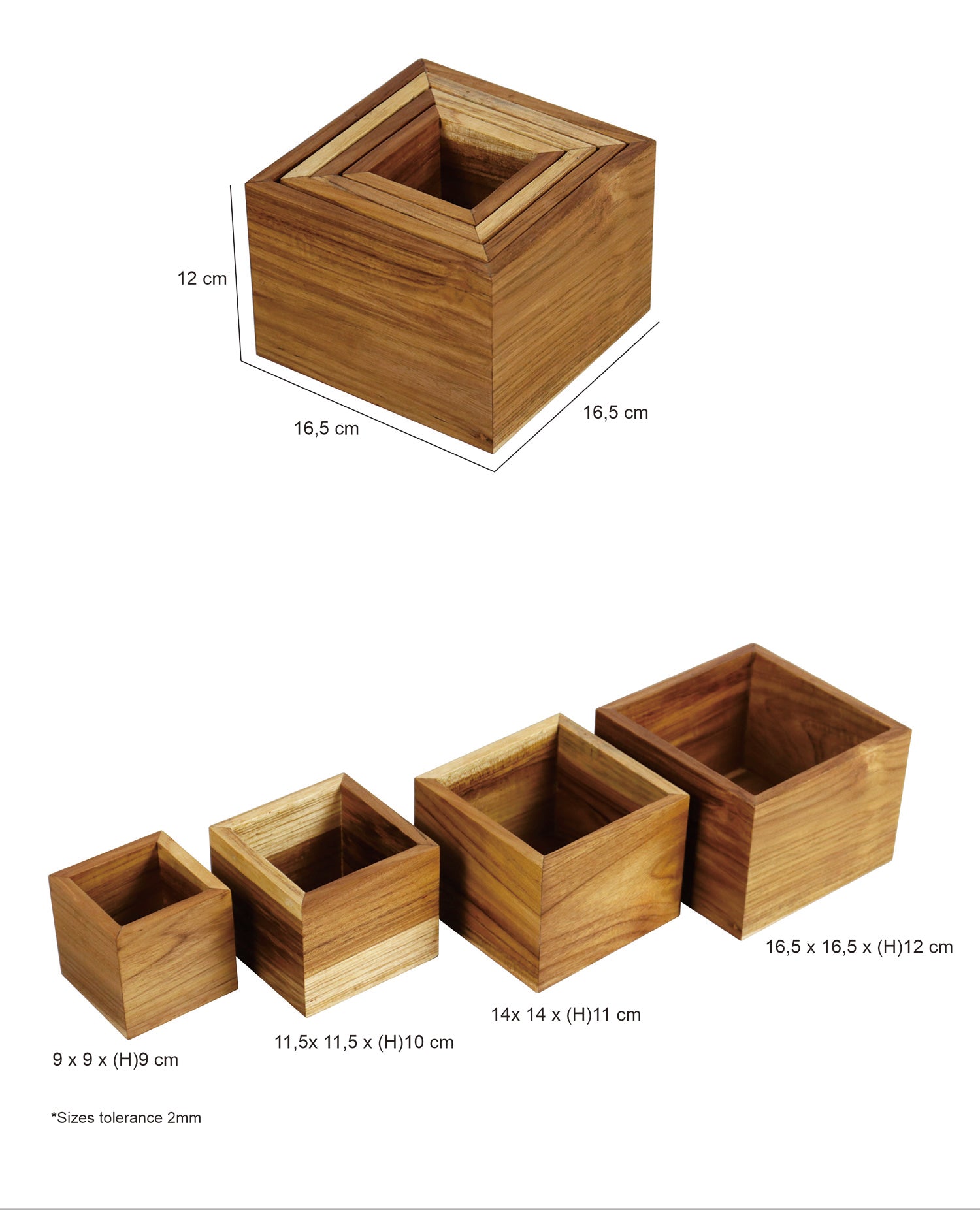 Eleganto® 4 Piece Teak Wood Bathroom Amenities Nesting Set in EarthyTeak® Finish