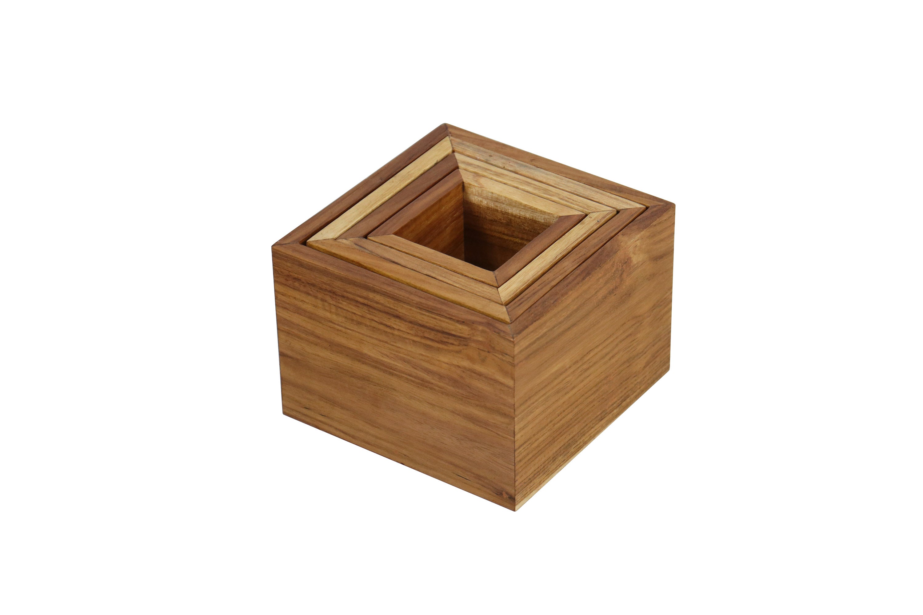 Eleganto® 4 Piece Teak Wood Bathroom Amenities Nesting Set in EarthyTeak® Finish