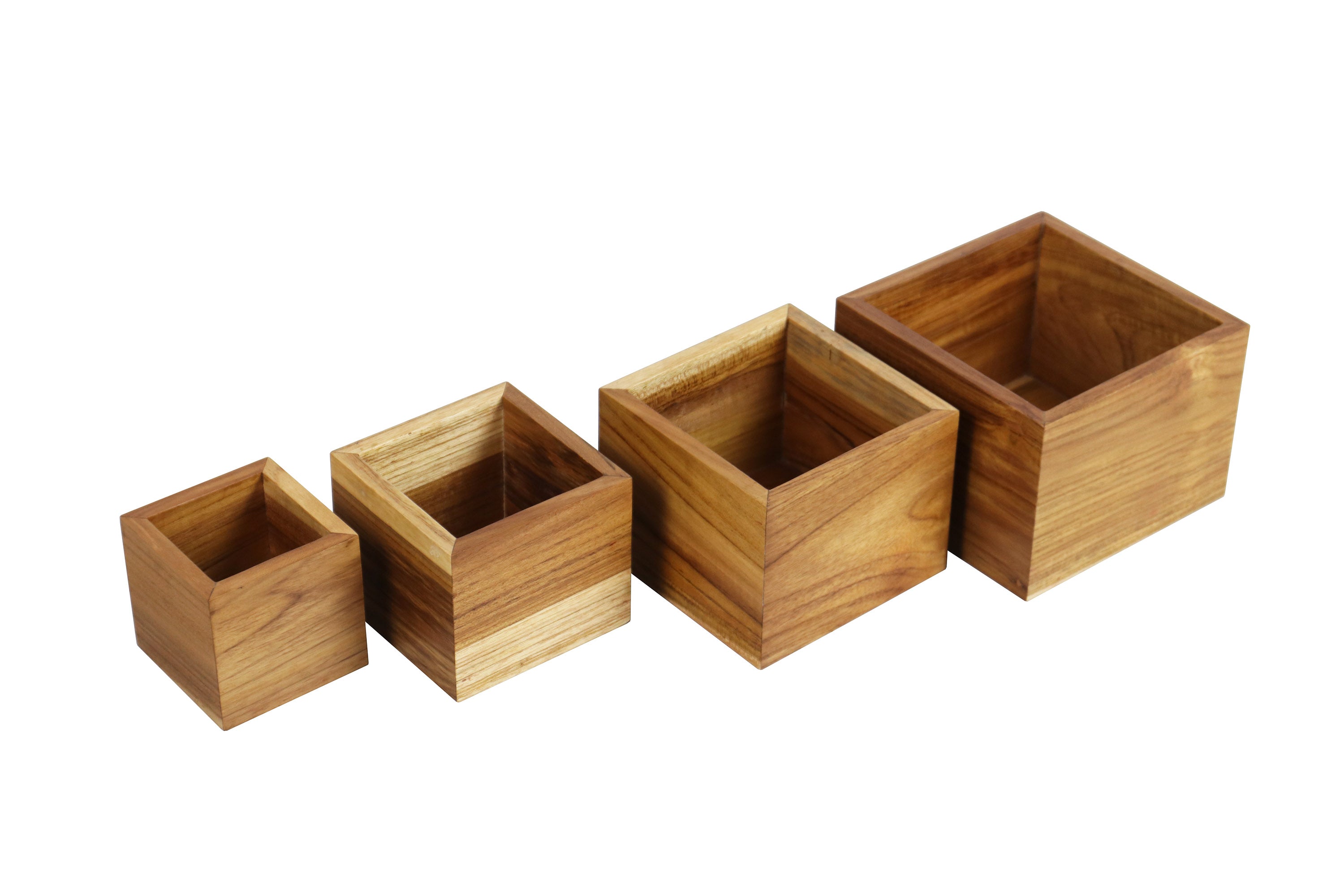 Eleganto® 4 Piece Teak Wood Bathroom Amenities Nesting Set in EarthyTeak® Finish