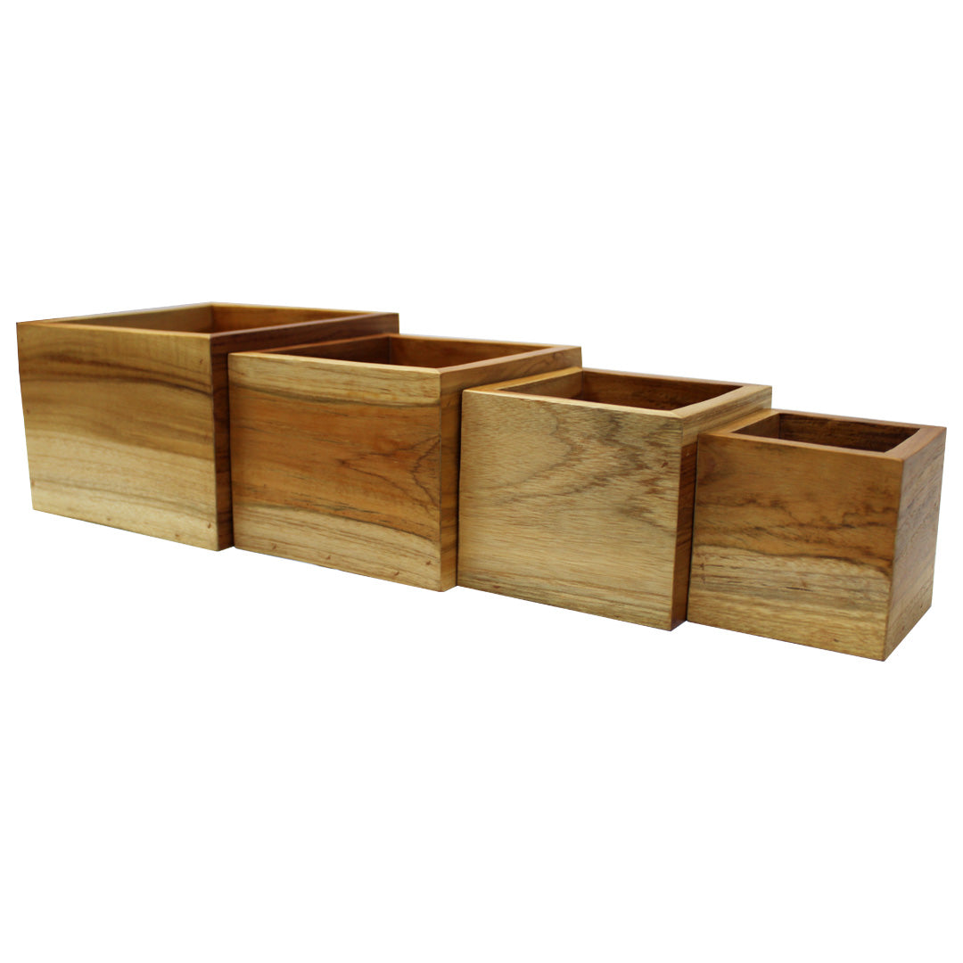 Eleganto® 4 Piece Teak Wood Bathroom Amenities Nesting Set in EarthyTeak® Finish